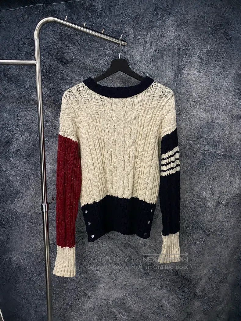 Thom Browne Thom Browne Round Neck Crewneck Wool Sweater - White Size US L / EU 52-54 / 3 - 1 Thumbnail