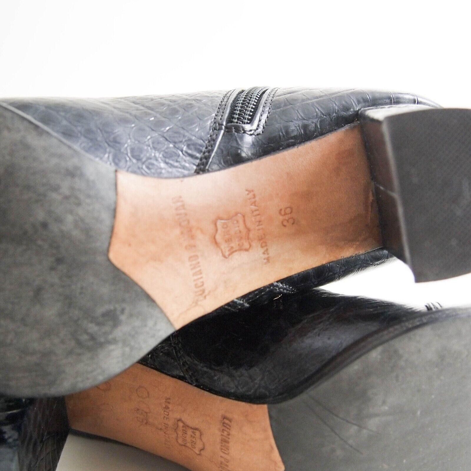 Designer Luciano Padovan Boots Black Croc Leather Womens US 6 EU 36 Size US 6 / IT 36 - 8 Thumbnail