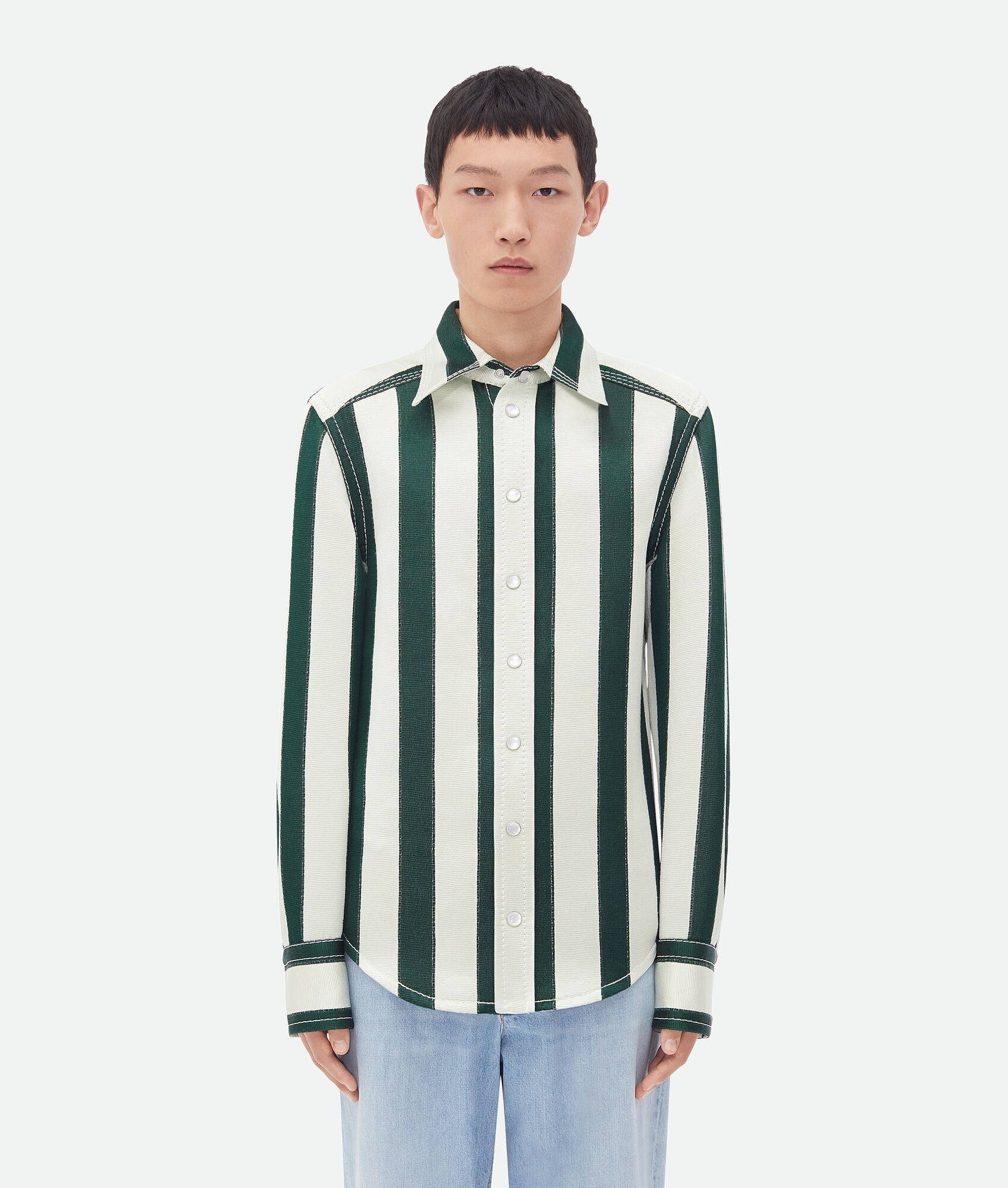 Bottega Veneta o1bcso1str0925 Striped Cotton Viscose Shirt Size US L / EU 52-54 / 3 - 1 Thumbnail
