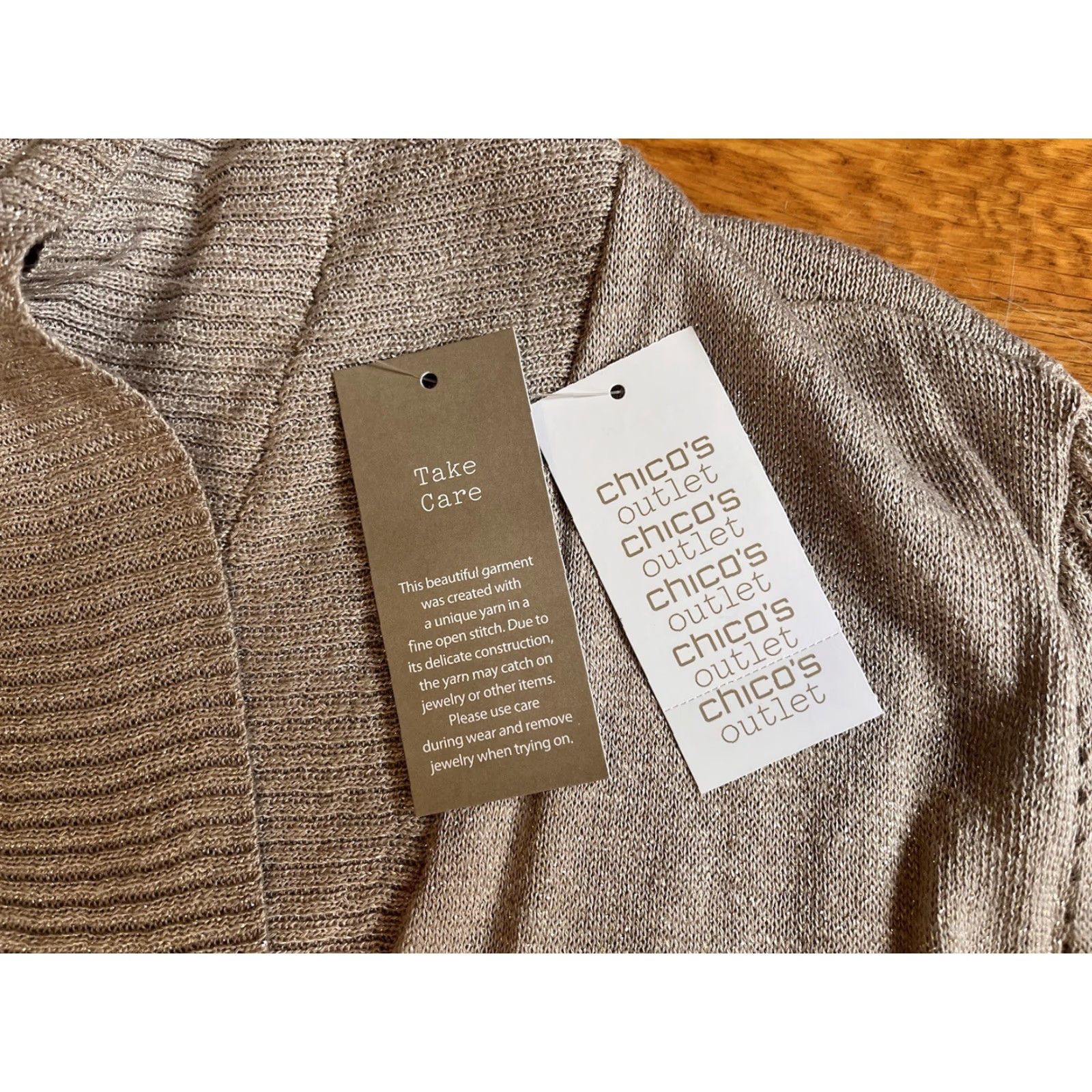 Vintage Chico’s Cardigan Sweater Women's XL Beige Glitter Open V-Neck Long Sleeve Knit Bohemian Retro Size XL / US 12-14 / IT 48-50 - 6 Thumbnail