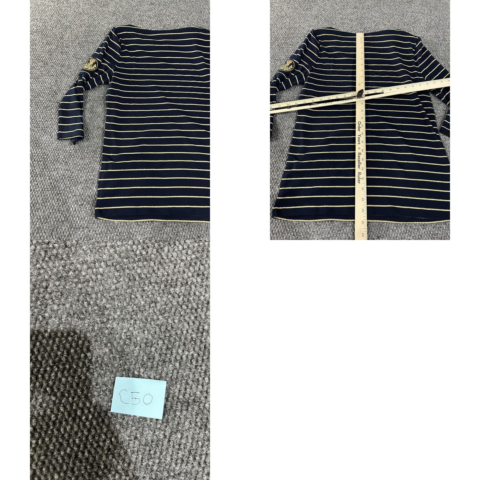 Ralph Lauren Lauren Ralph Lauren Shirt Womens Large Navy Gold Stripe Nautical Crest Top Size L / US 10 / IT 46 - 8 Thumbnail