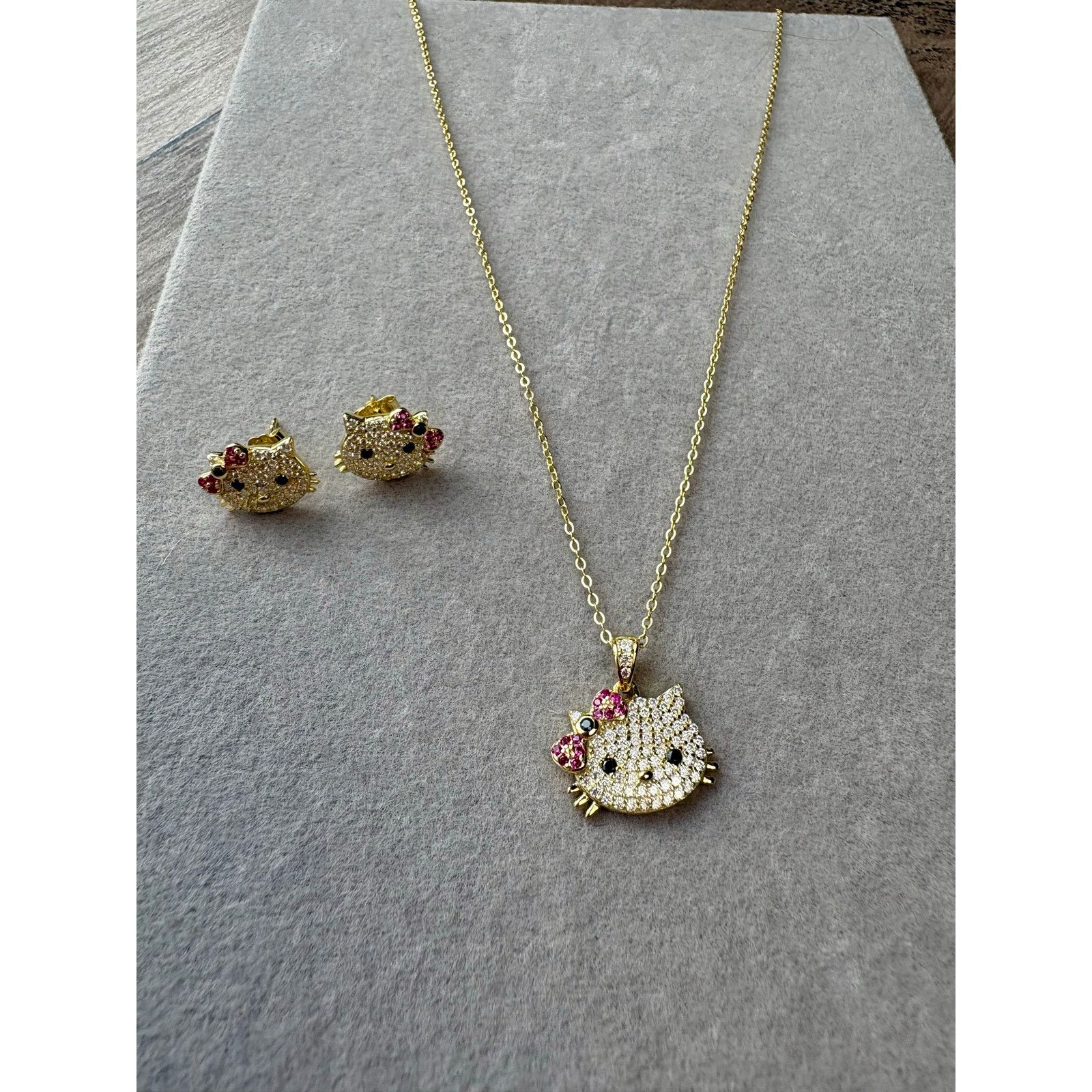 Jewelry Hello Kitty Moissanite Necklace & Earring Set - Vermeil/925 Size ONE SIZE - 7 Thumbnail
