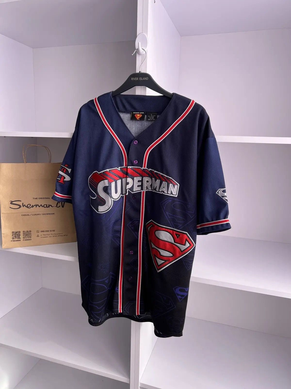 DC Comics × Vintage Vintage Superman Embroidered Warner Bros Jersey Size US L / EU 52-54 / 3 - 3 Thumbnail