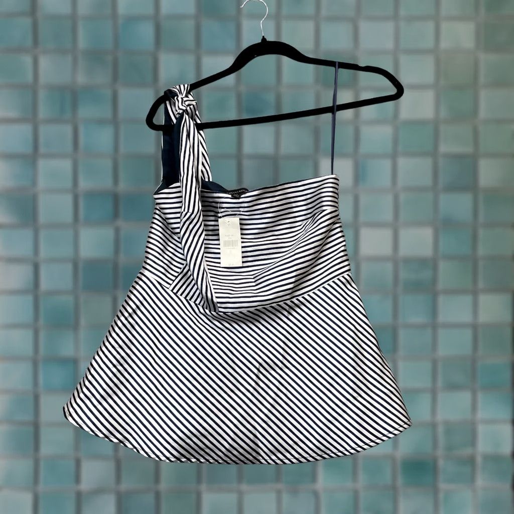 Banana Republic VINTAGE Banana Republic Top Blouse Women Gray Striped One Shoulder Lined Peplum Sleeveless 2 2 Size XS / US 0-2 / IT 36-38 - 1 Thumbnail