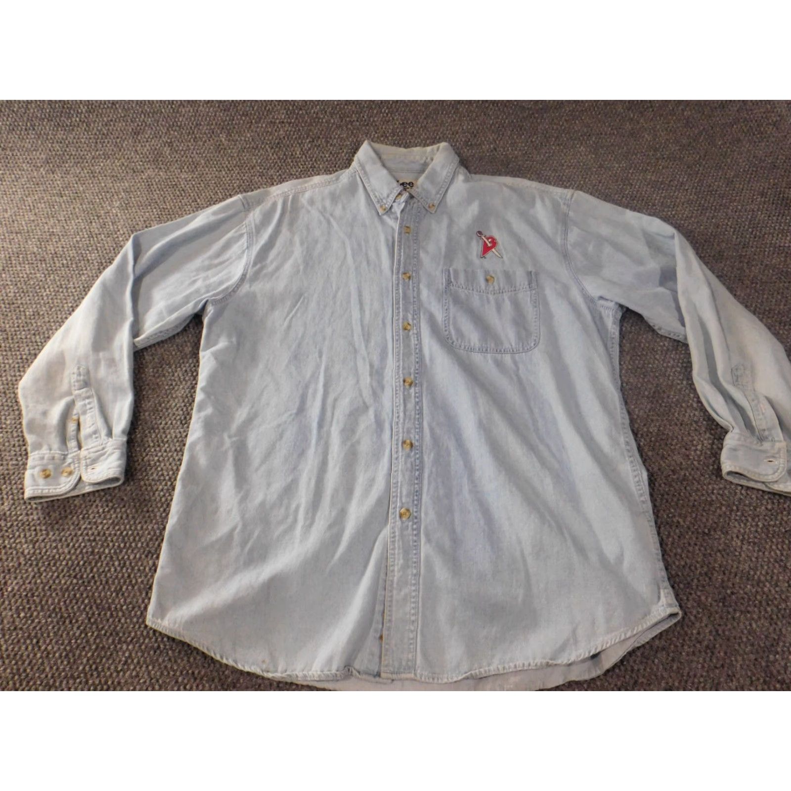 Lee VINTAGE Lee Sports Mens Shirt Large Blue Denim Button-Down Collar" Size US L / EU 52-54 / 3 - 2 Thumbnail