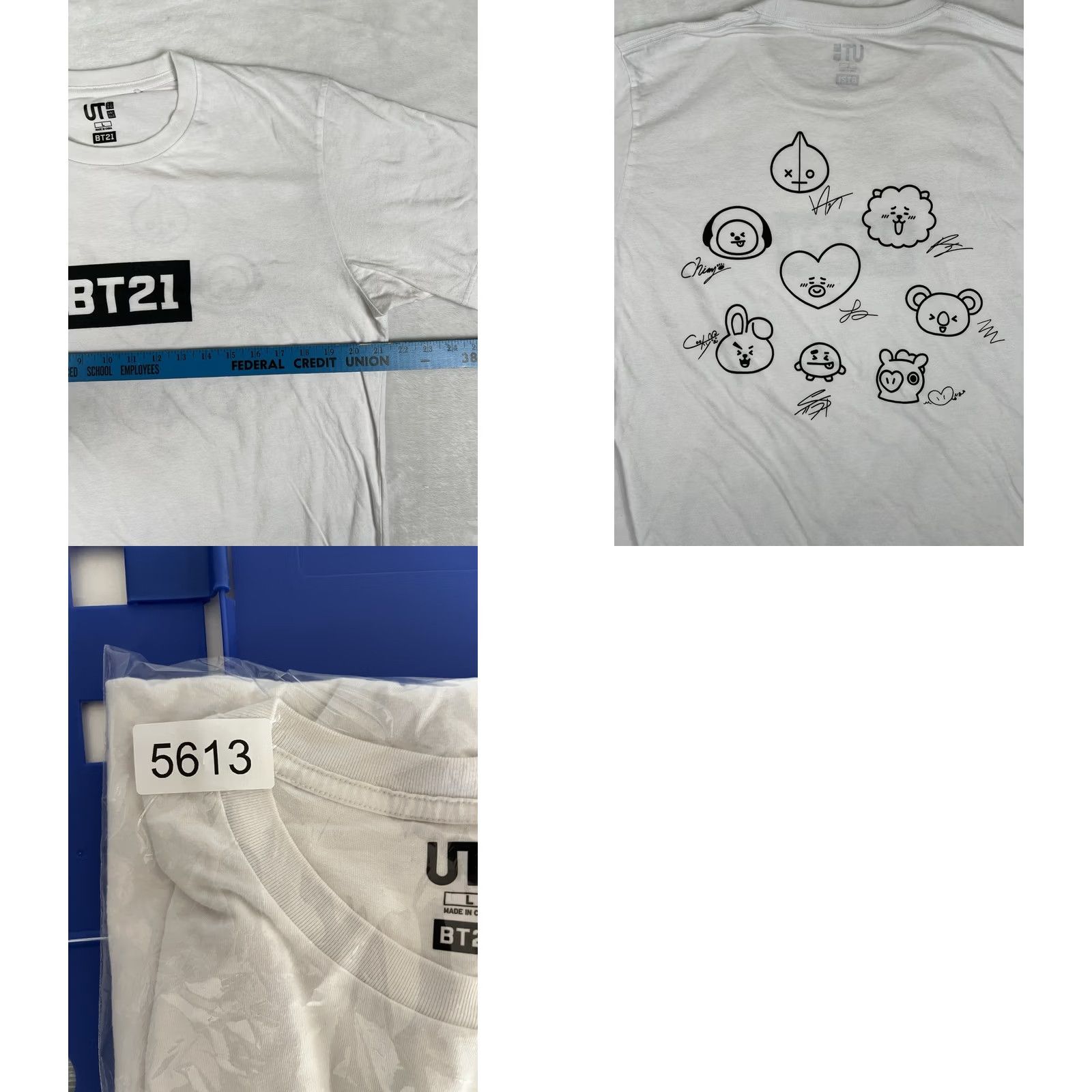 Uniqlo Uniqlo T-Shirt White L Double-Sided BT21 Logo Crew Neck Short Sleeve Men Vintage N/A Size US L / EU 52-54 / 3 - 8 Thumbnail