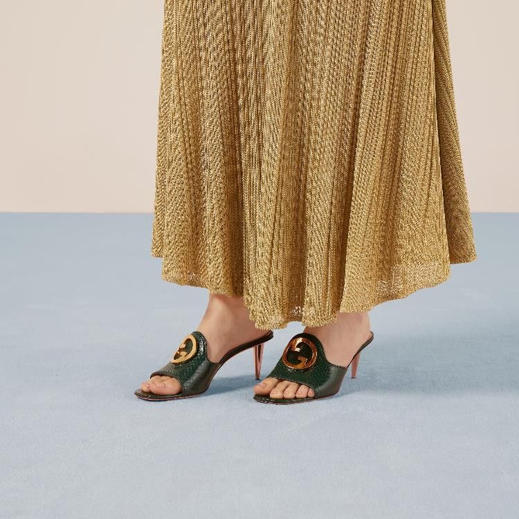 Gucci o1s1wg110125 Python Sandals in Dark Green Size US 7.5 / IT 37.5 - 4 Thumbnail