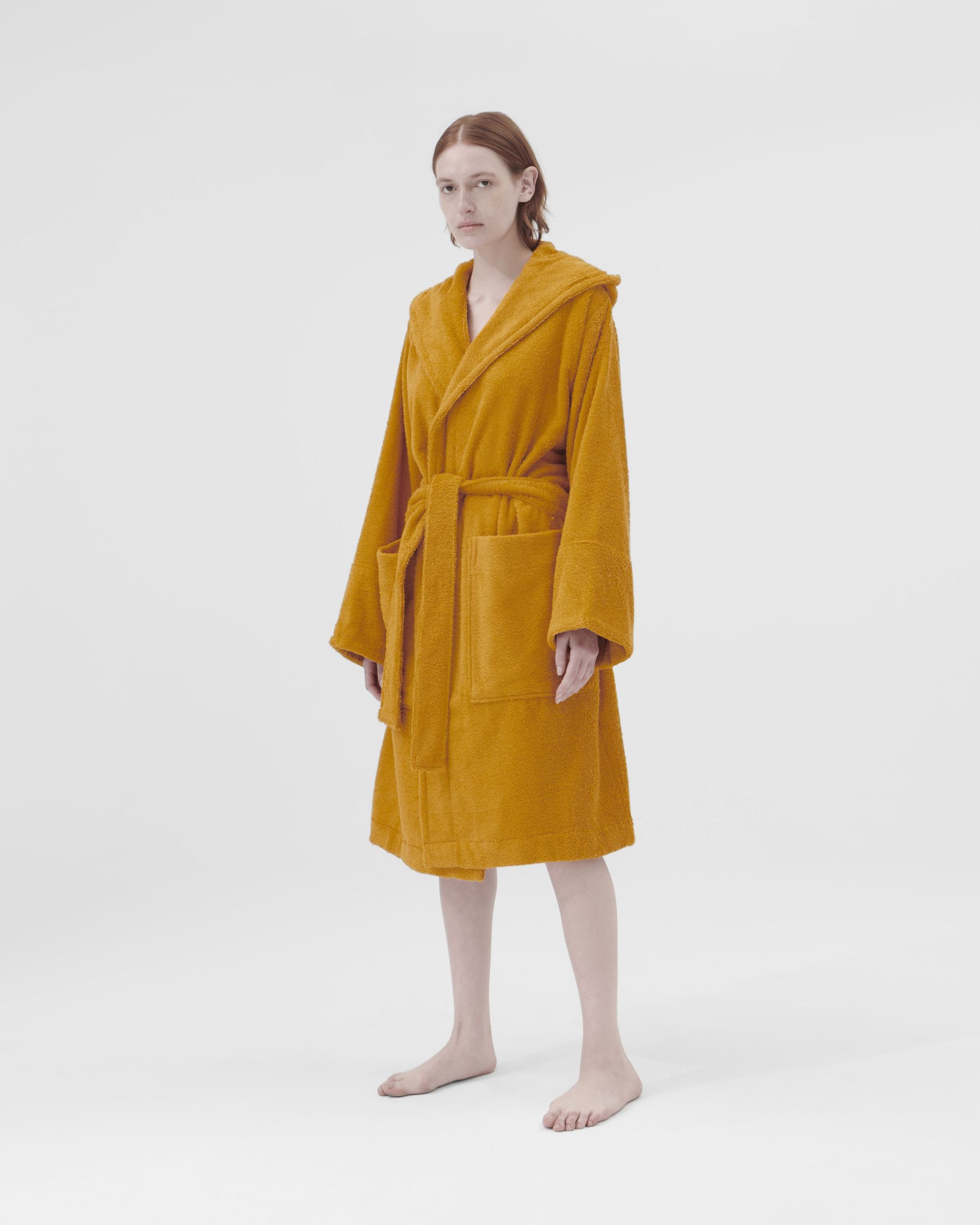 Tekla o1mle0525 Unisex Hooded Bathrobe in Mustard Yellow Size L / US 10 / IT 46 - 2 Thumbnail