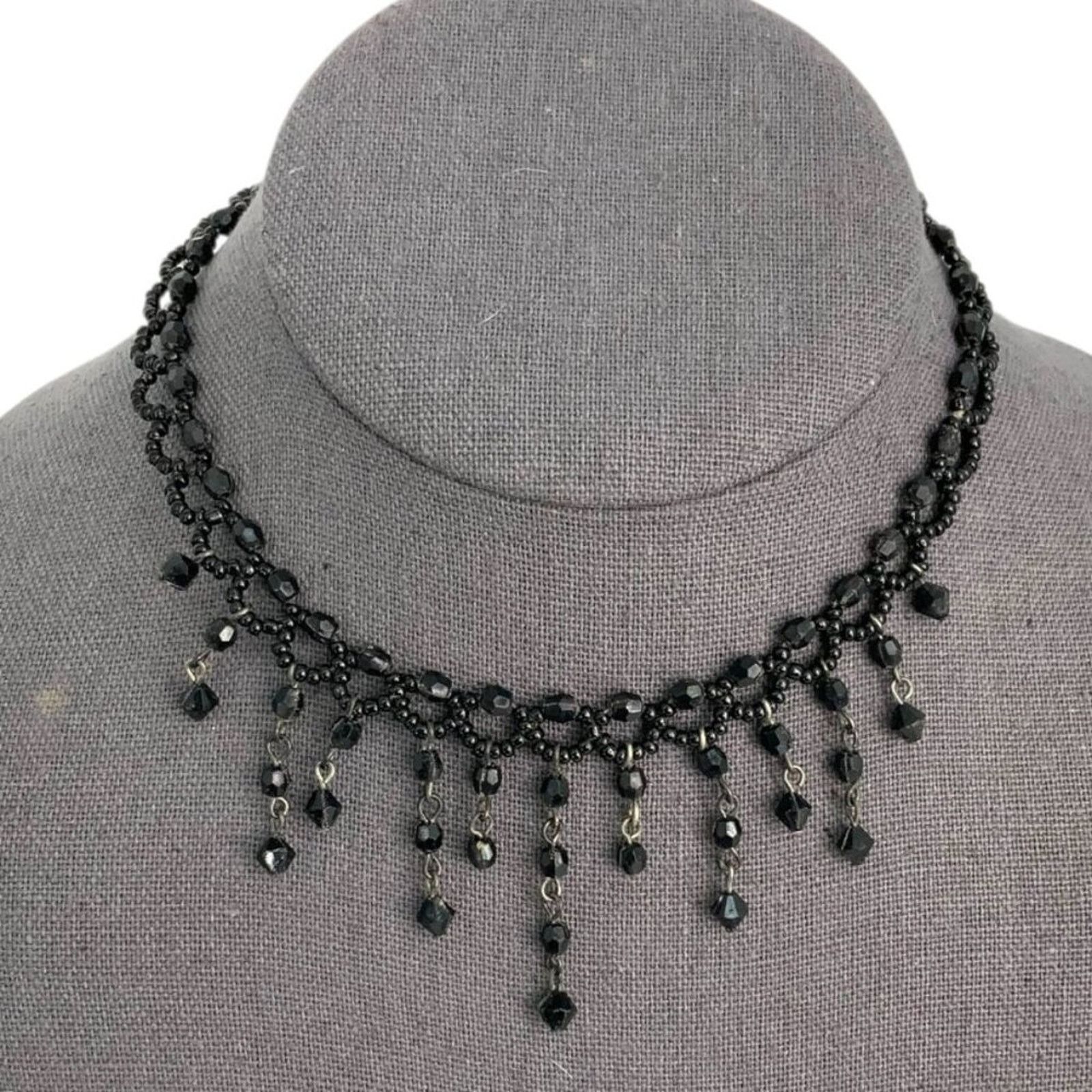 Other Vintage Black Beaded Dangle Choker Necklace Size ONE SIZE - 1 Thumbnail