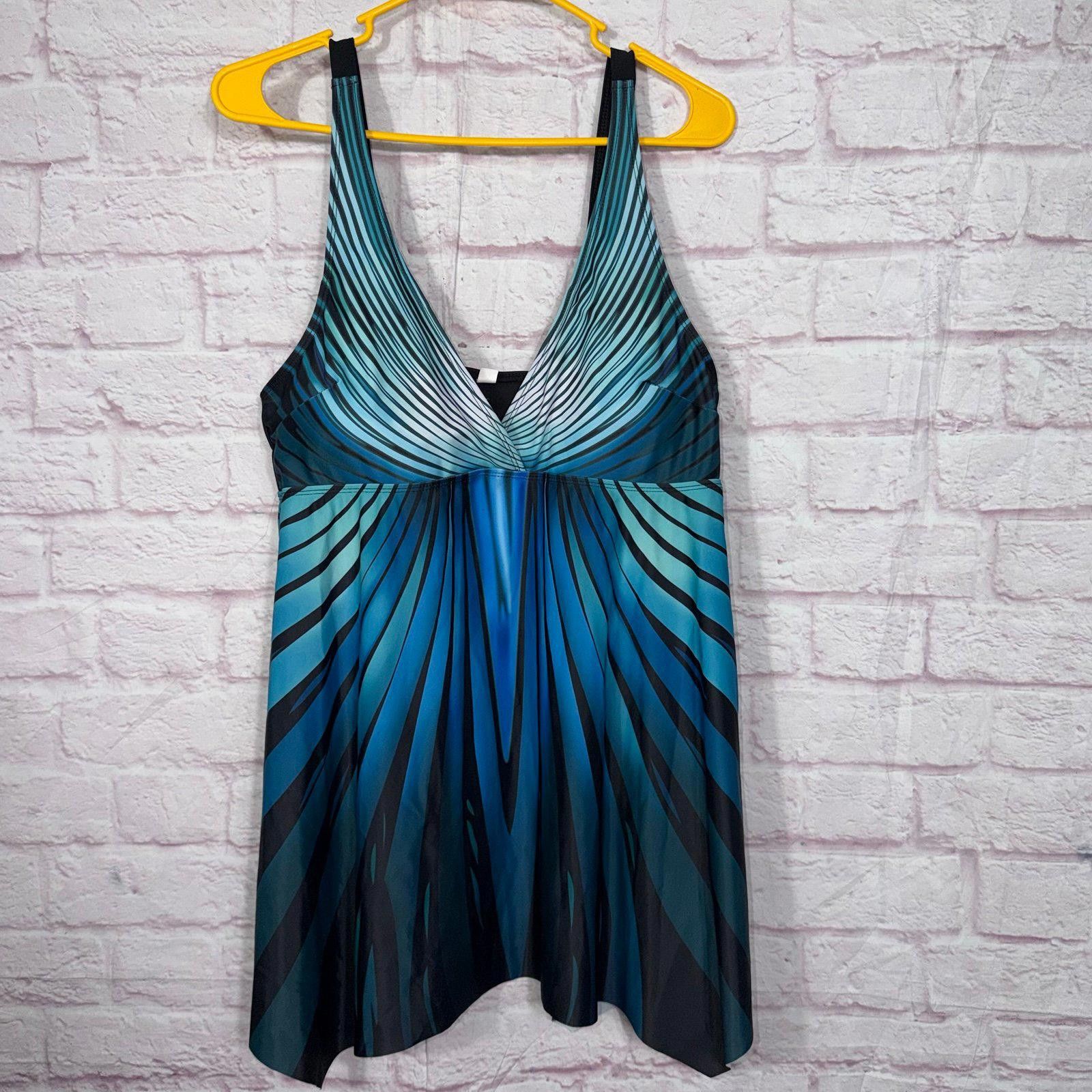Other Stylish Blue and Black Striped Tankini Top Size 16 Size ONE SIZE - 1 Thumbnail