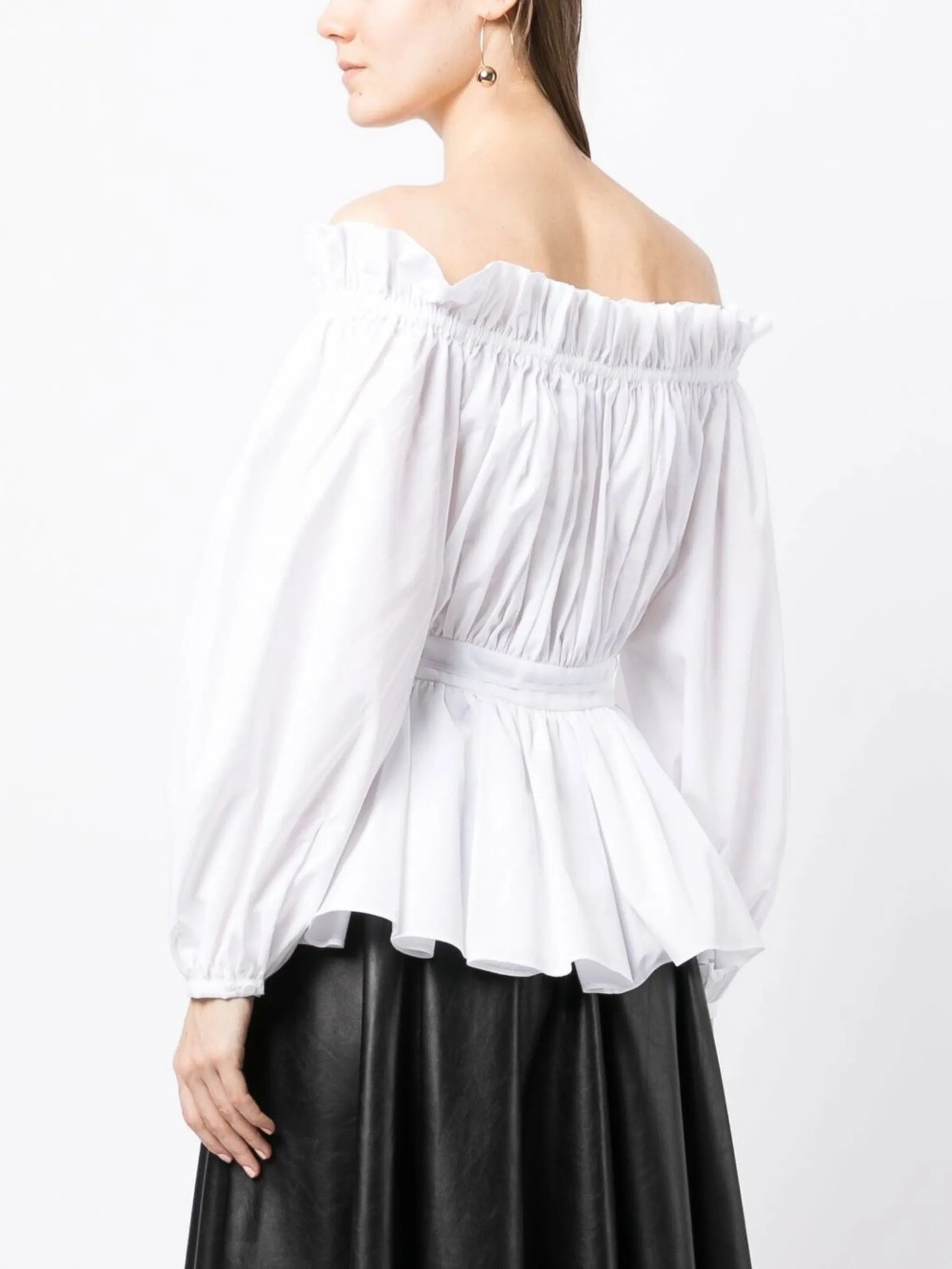 Alexander McQueen o1y0325 Off Shoulder Top in White Size XS / US 0-2 / IT 36-38 - 4 Thumbnail