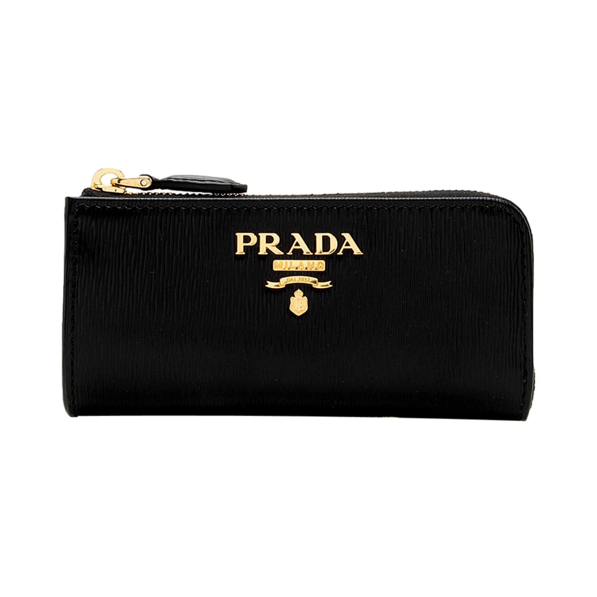 image of NWT Prada Vitello Move Key Case Holder Wallet Zip Pouch Black Calf Leather, Men's