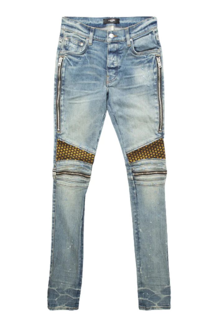 Amiri o1wfsh0625 Vintage-Effect Biker in Denim Blue Size US 29 - 1 Thumbnail