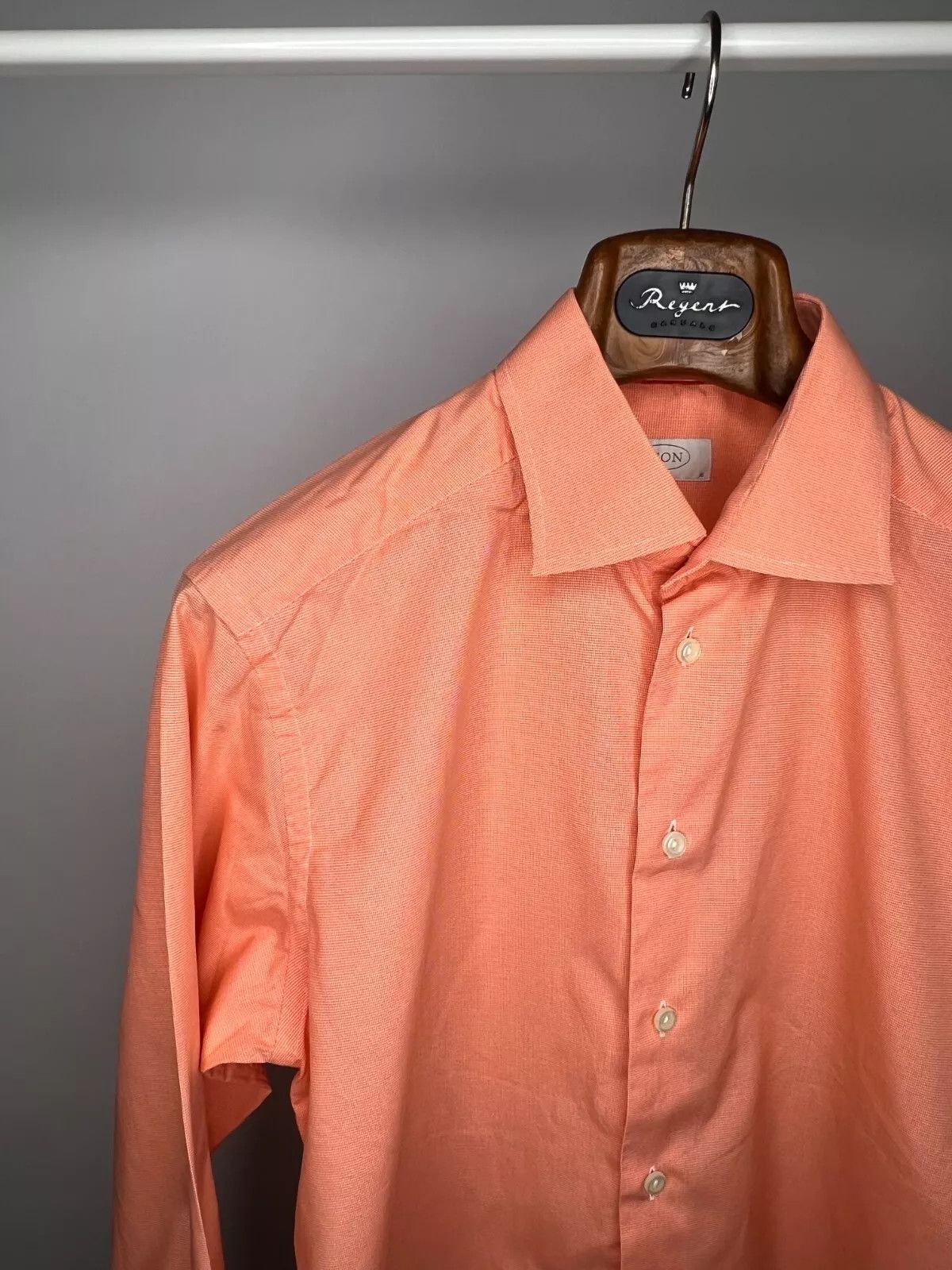 Eton Eton Slim Mens Dress Shirt Orange White Micro Houndstooth Size US M / EU 48-50 / 2 - 2 Thumbnail
