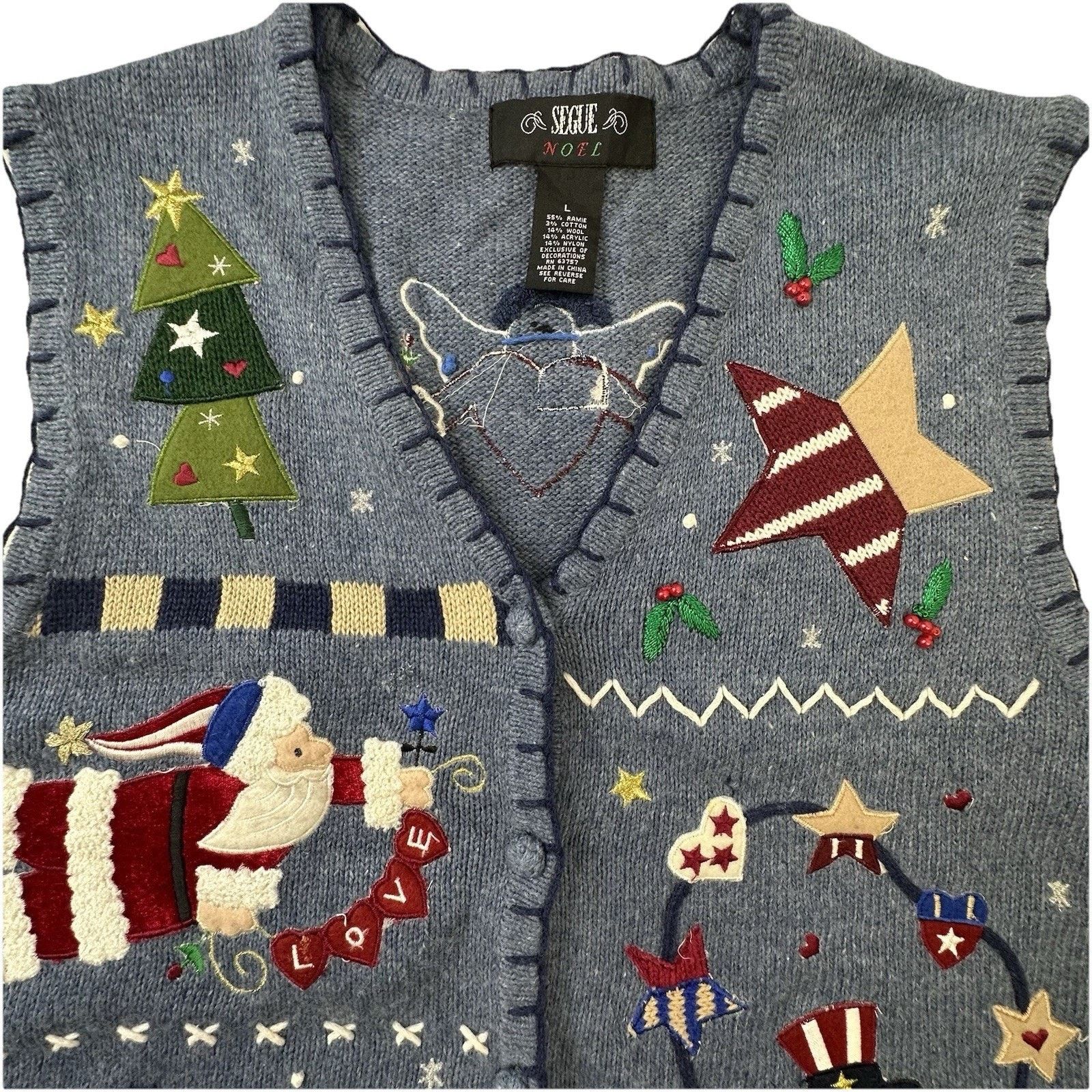 Other Segue Noel Vintage L Christmas Sweater Vest EUC Embroidered Size L / US 10 / IT 46 - 1 Thumbnail