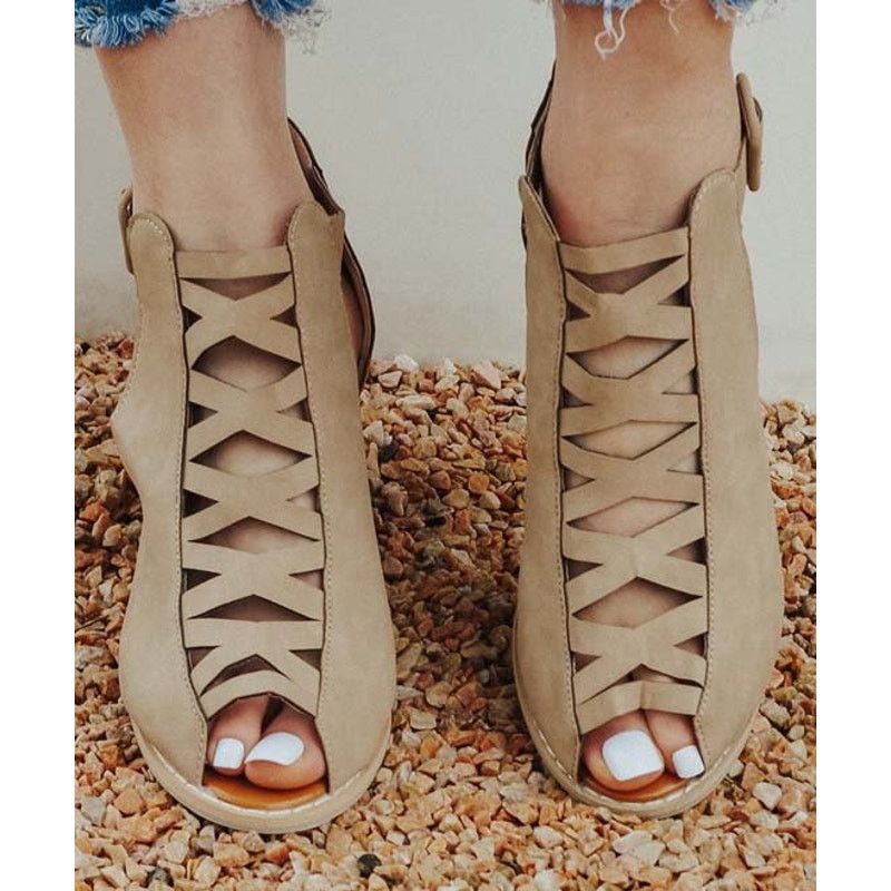 Other Women Heel Size 10 Beige Crisscross Block-Heel Sandal Size US 10 / IT 40 - 11 Thumbnail