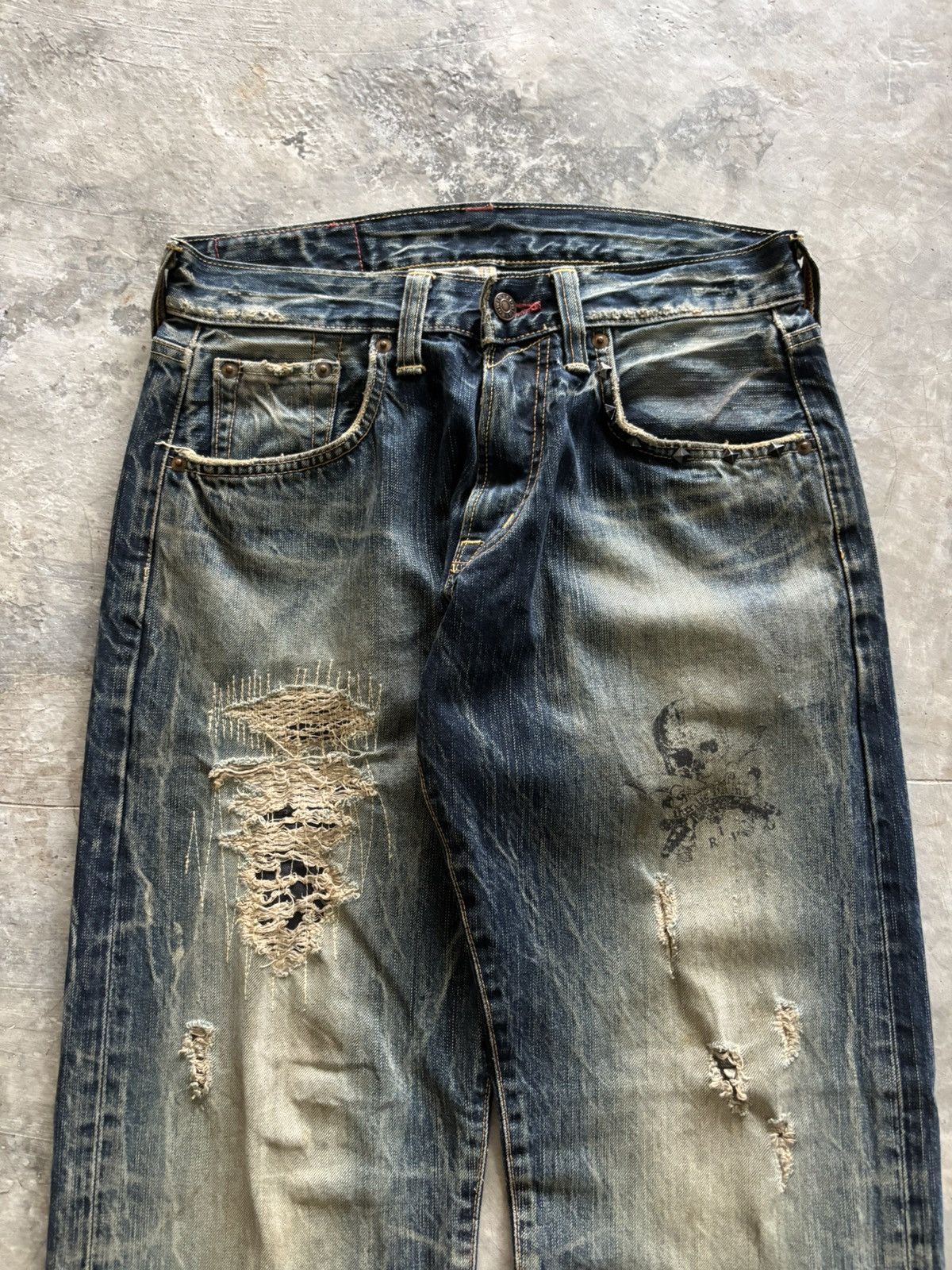 Edwin edwin distressed japanese denim studded skull punk sashiko Size US 28 / EU 44 - 2 Thumbnail