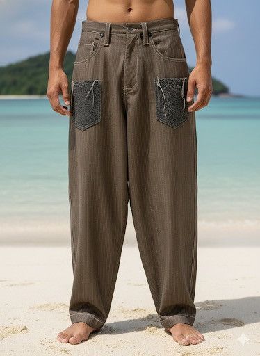 Frank U Pencil Stripe Messy Raw Seam Stitches Balloon Pant