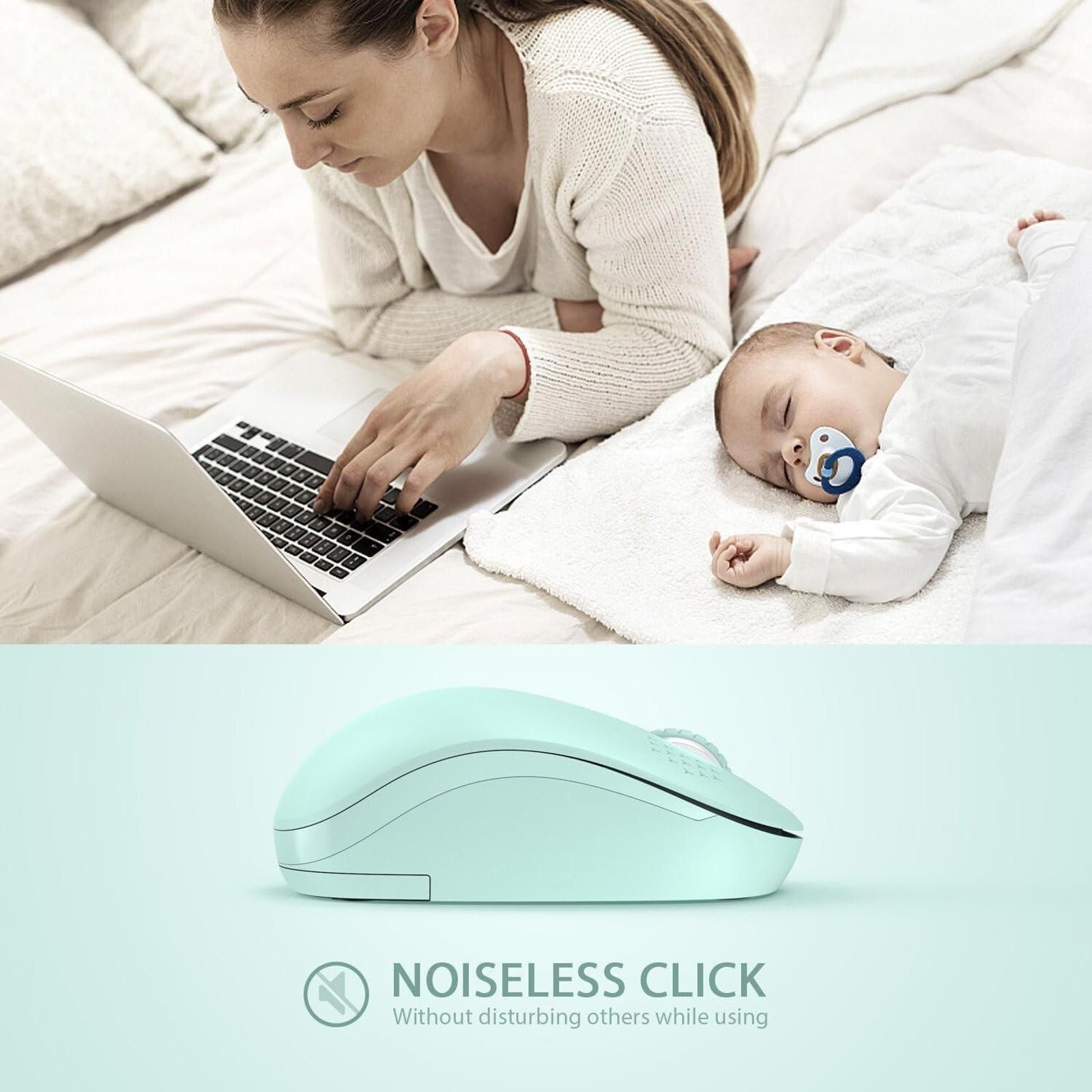 Designer Wireless Mouse 2.4G/Noiseless Mouse USB Receiver MINT GREEN Size ONE SIZE - 3 Thumbnail