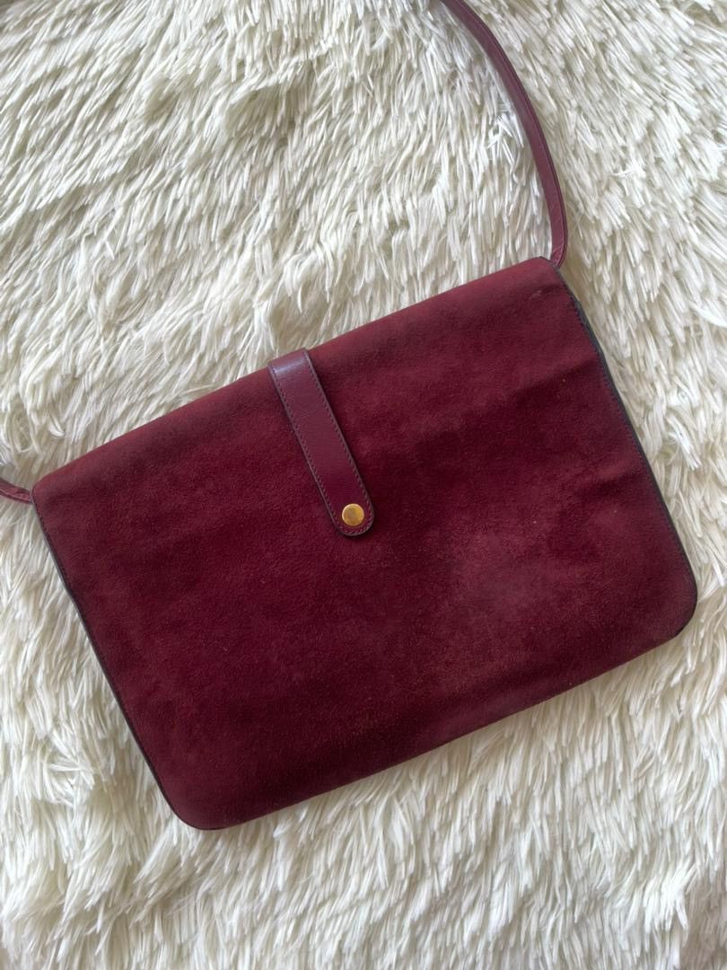 Christian Dior Monsieur Christian Dior Suede Leather Burgundy Shoulder Bag Size ONE SIZE - 10 Thumbnail