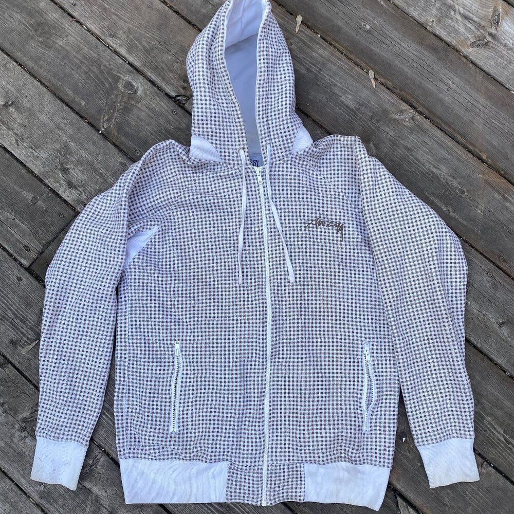 Stussy × Vintage Vintage Stussy Plaid Hoodie Sweatshirt Medium Monogram Whit Size US M / EU 48-50 / 2 - 1 Thumbnail