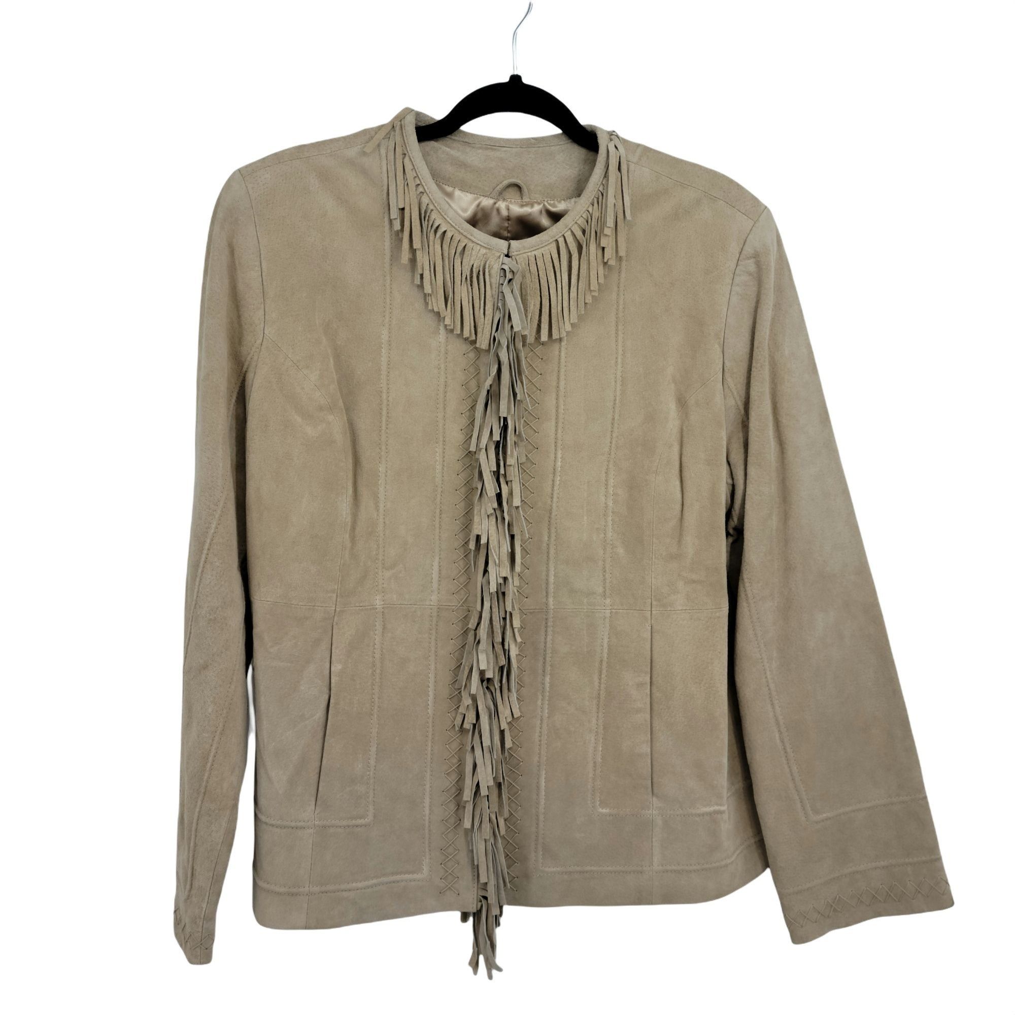 Vintage Vtg 80's Fringed Suede Leather Shacket Jacket Sz L Tan Festi Size L / US 10 / IT 46 - 1 Thumbnail