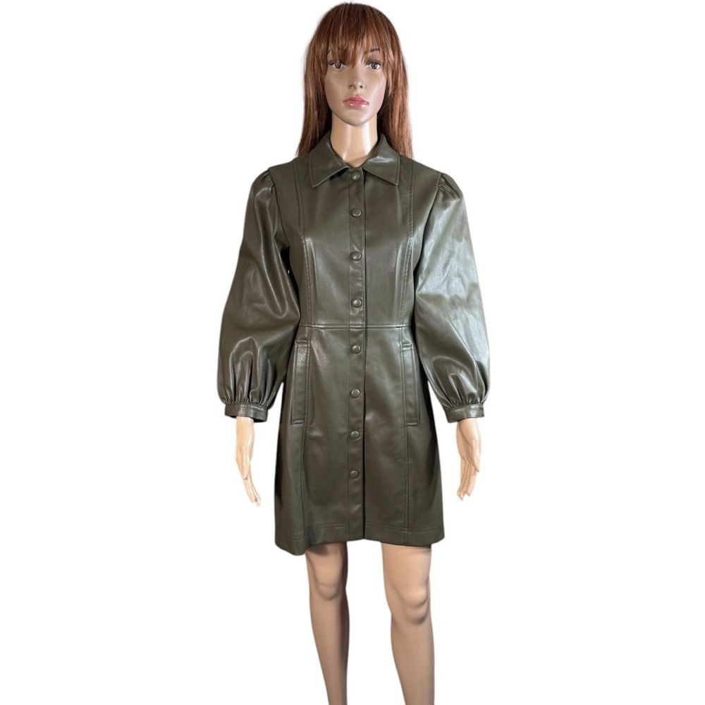 Topshop Topshop Faux Leather Olive Mini Shirtdress US 6 Size M / US 6-8 / IT 42-44 - 2 Thumbnail