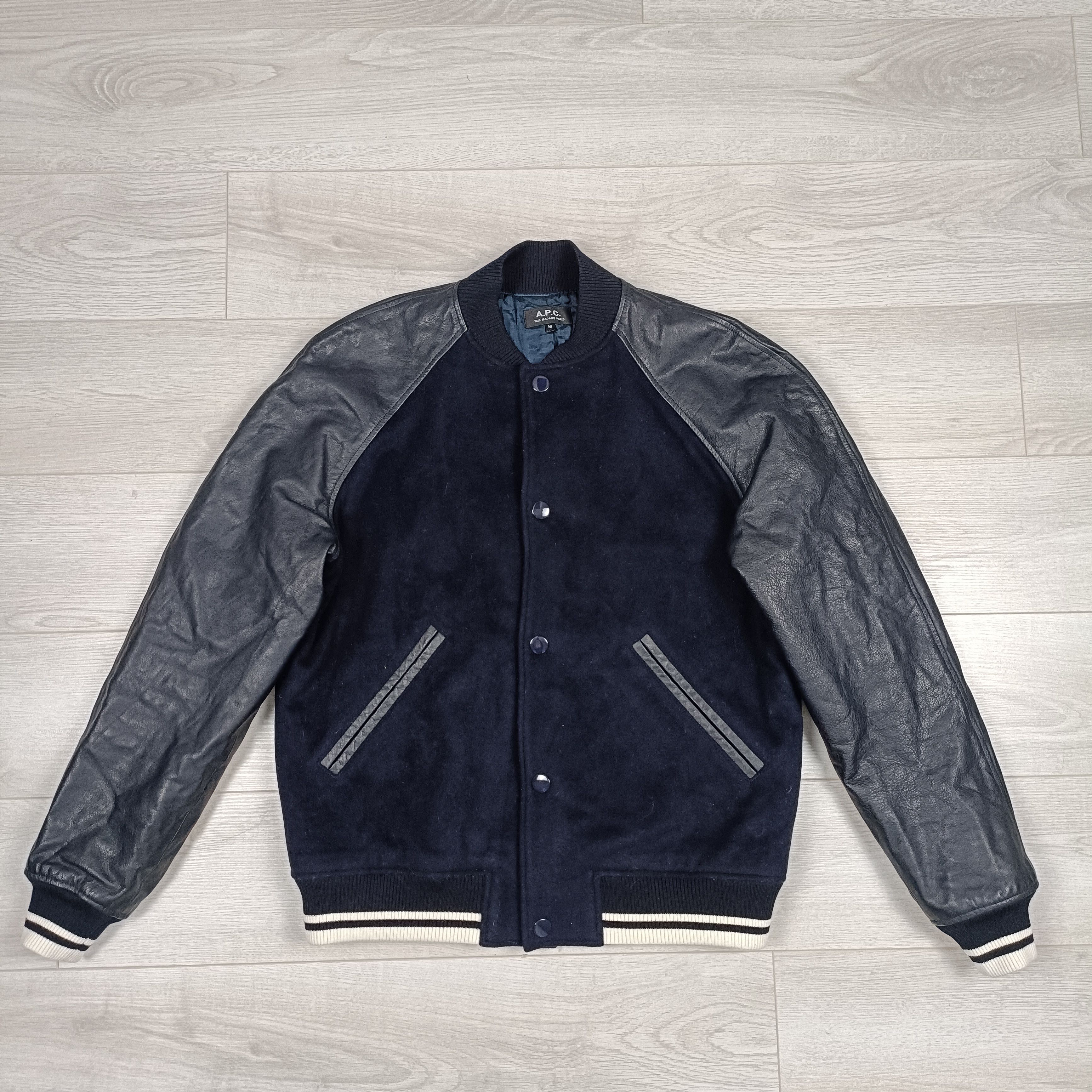A.P.C. Men's Navy/Black Wool Cashmere Calf Leather Jacket ! size M Size US M / EU 48-50 / 2 - 2 Thumbnail