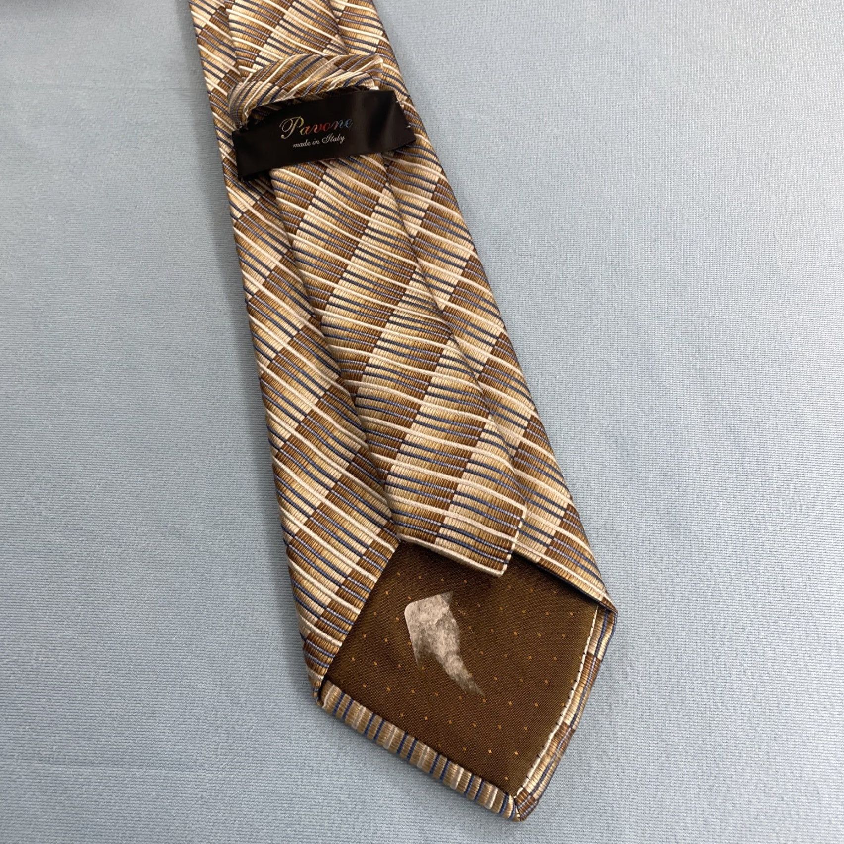 Vintage Pavone Tie Geometric Ribbed Woven Silk ITALY Vintage 3.5x61" Brown Cream Blue Mens Width 3.5" 1990s Signature Statement Size ONE SIZE - 7 Thumbnail