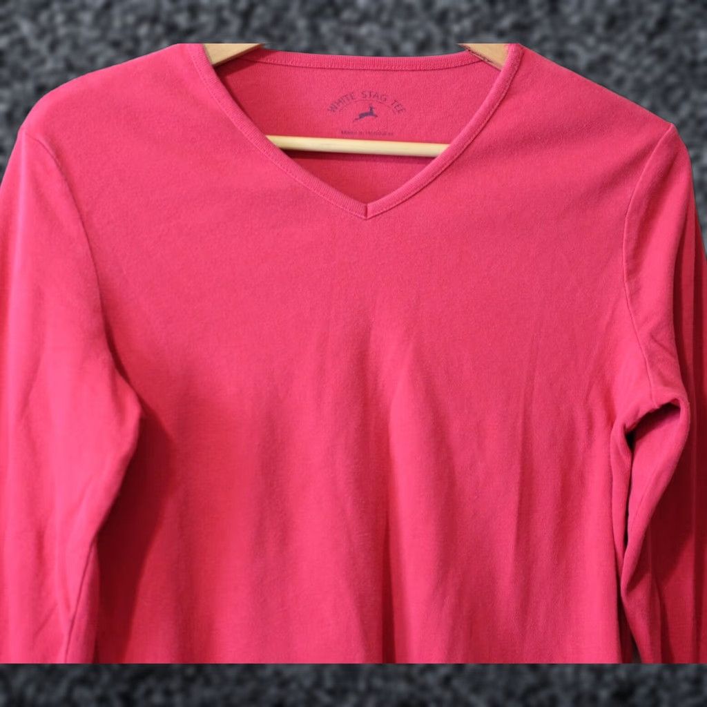 Vintage White Stag V-Neck Top Long Sleeve Red 100% Cotton Women's L Shirts Casual Knit Breathable 100% Cotton Womens S-XL? Size L / US 10 / IT 46 - 1 Thumbnail