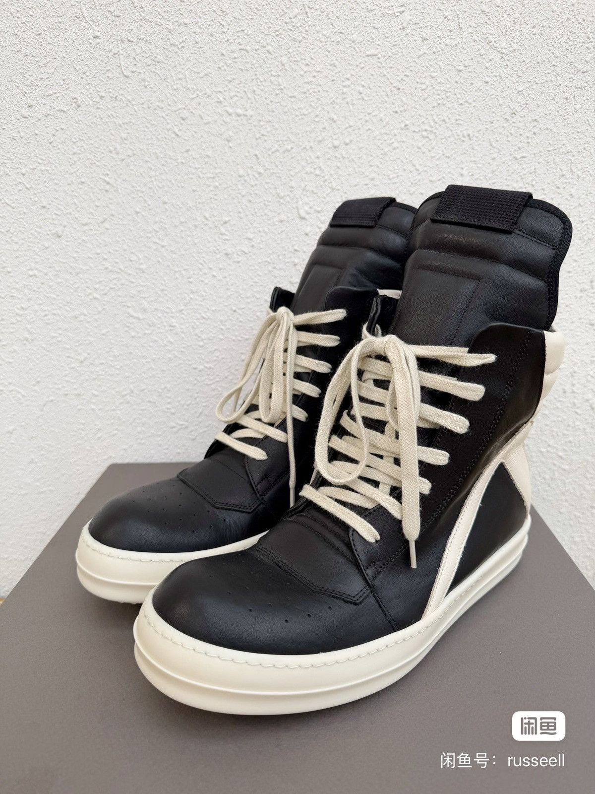 Rick Owens Rick Owens high-top Geobasket sneakers in black and white Size US 7 / EU 40 - 4 Thumbnail