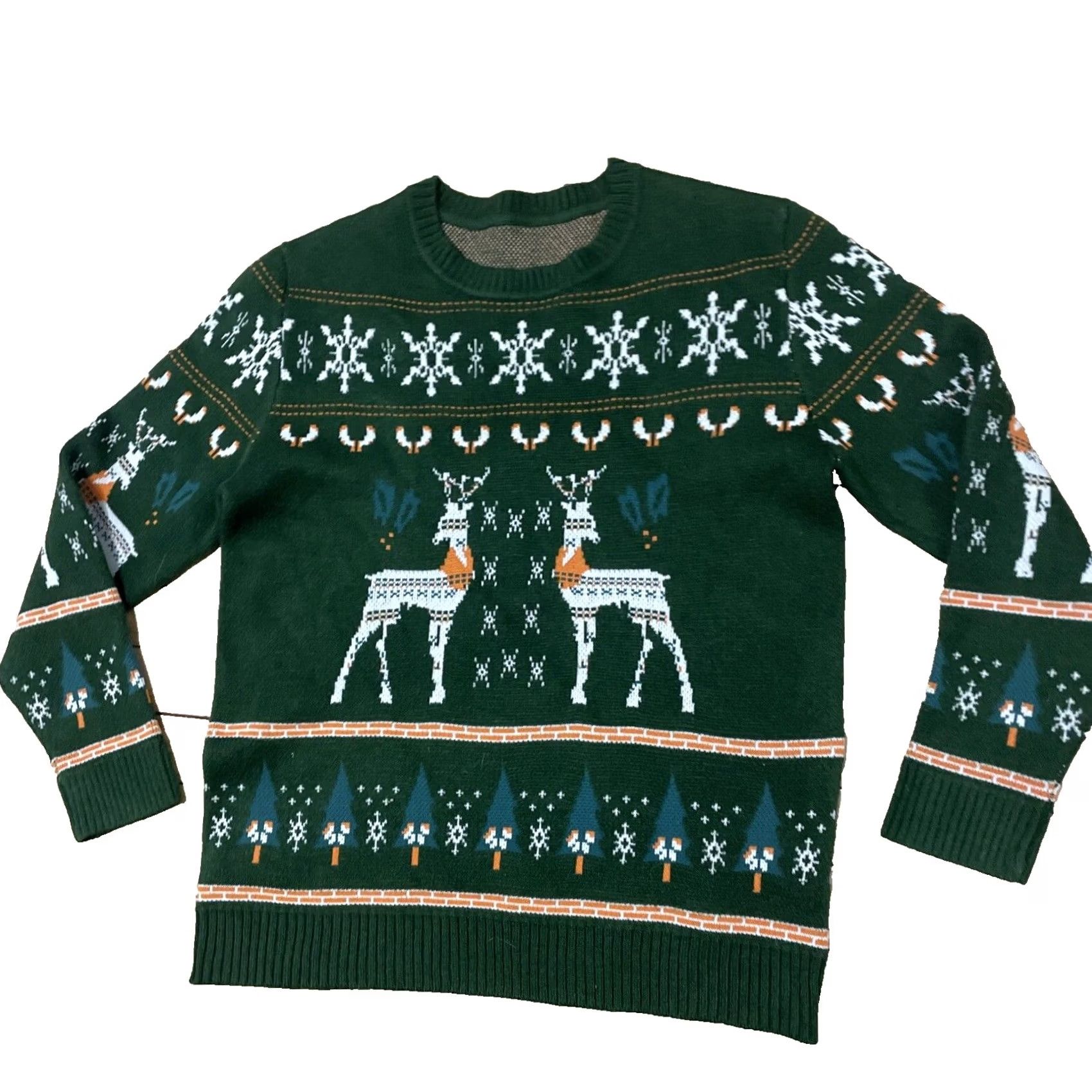 Shein SheIn Ugly Christmas Sweater Adult XL Holiday Reindeer Snowflake Print Green Shirt Pullover KnIT Crew Neck Men Men Christmas Holiday Theme 90s? Size US XL / EU 56 / 4 - 2 Thumbnail
