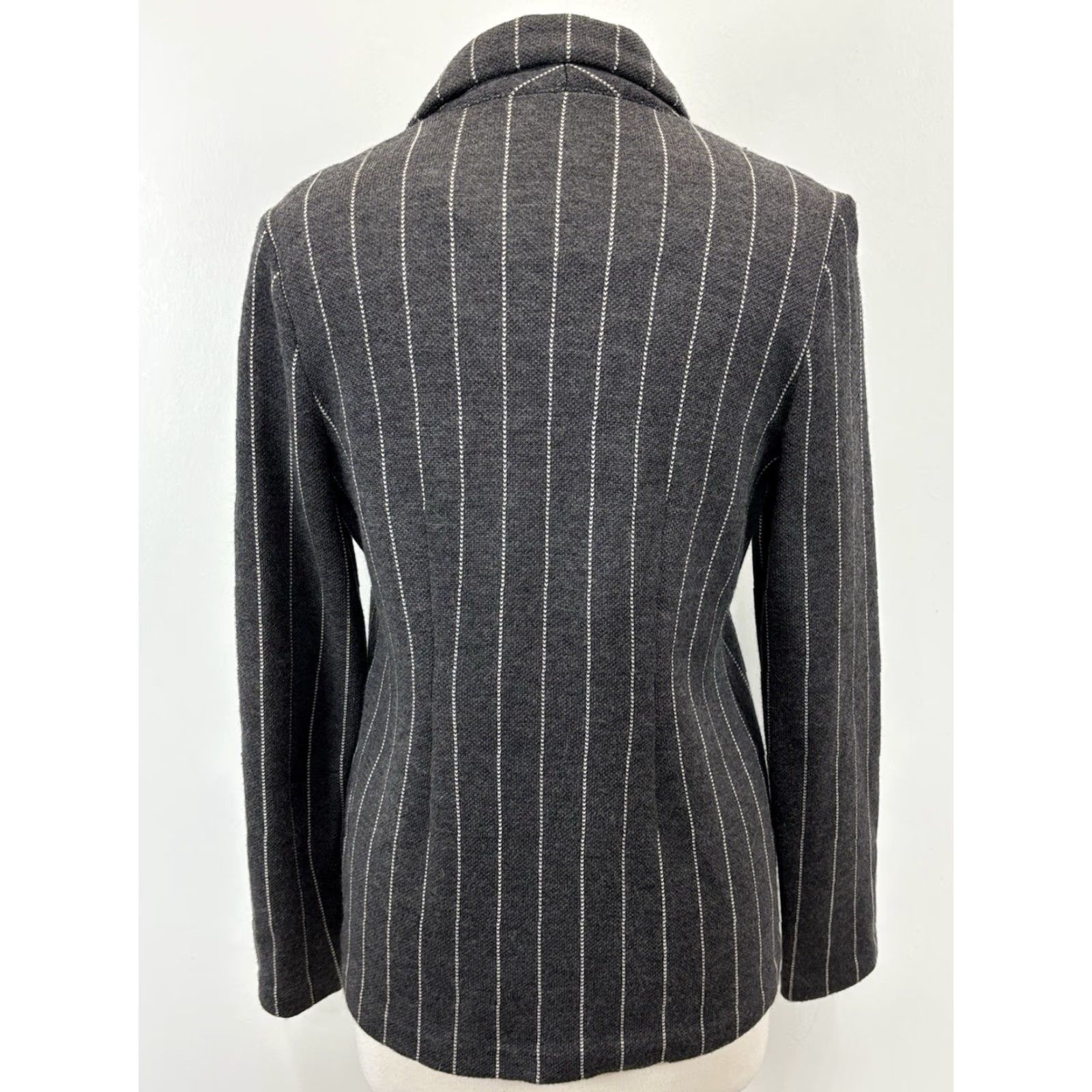 Ralph Lauren VINTAGE Lauren Ralph Lauren Knit Blazer Sweater Small Gray Pinstripe Merino Wool Womens Size S / US 4 / IT 40 - 3 Thumbnail