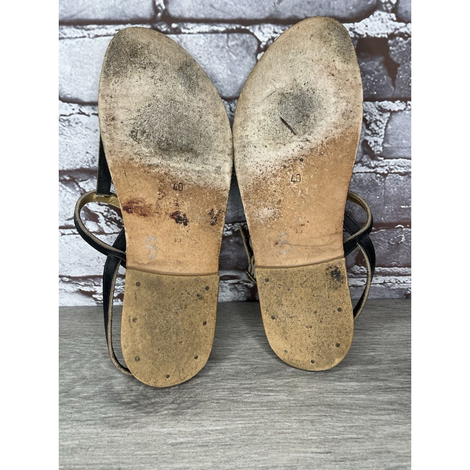 Jacques Lemans K Jacques Picon Black Leather Flat Thong Strap Sandals Women Size US 9.5 / IT 39.5 - 9 Thumbnail