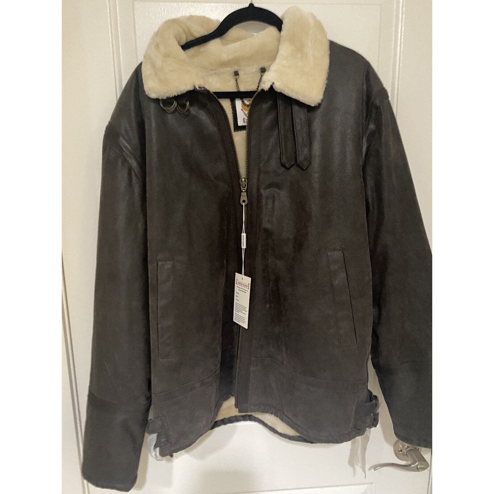 image of Ameri Mode Leather Jacket Aviator Men’S XL Full Zip Up Coat in Black, Men's