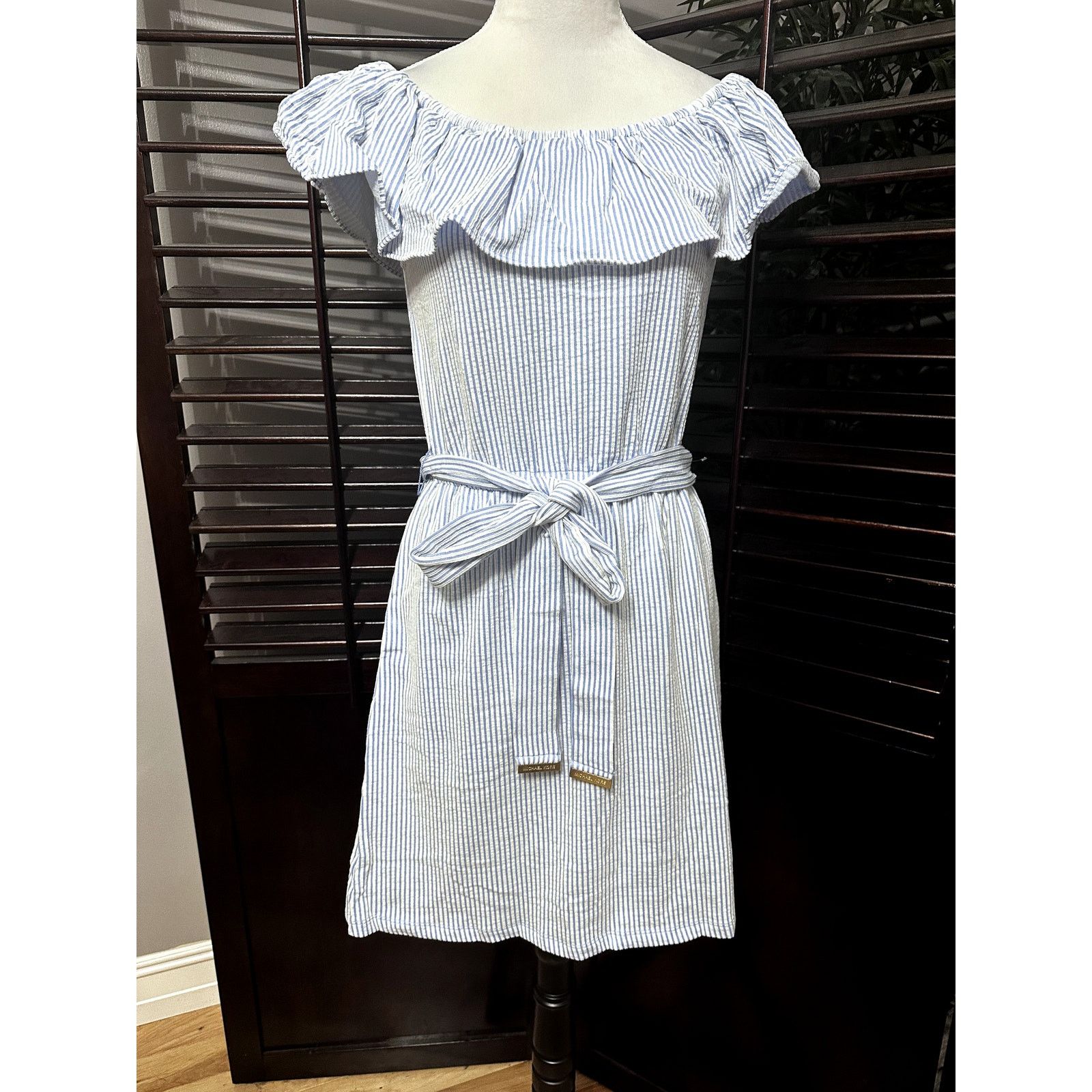 Michael Kors Michael Kors Women's Blue/White Striped Off Shoulder Dress S Size S / US 4 / IT 40 - 2 Thumbnail