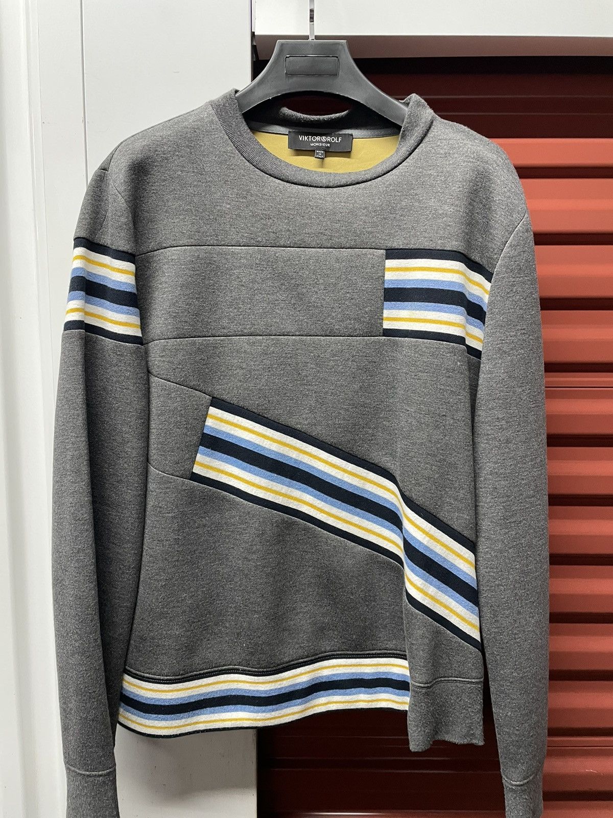 image of Viktor Rolf Neoprene Patchwork Sweater in Grey, Men's (Size XL)