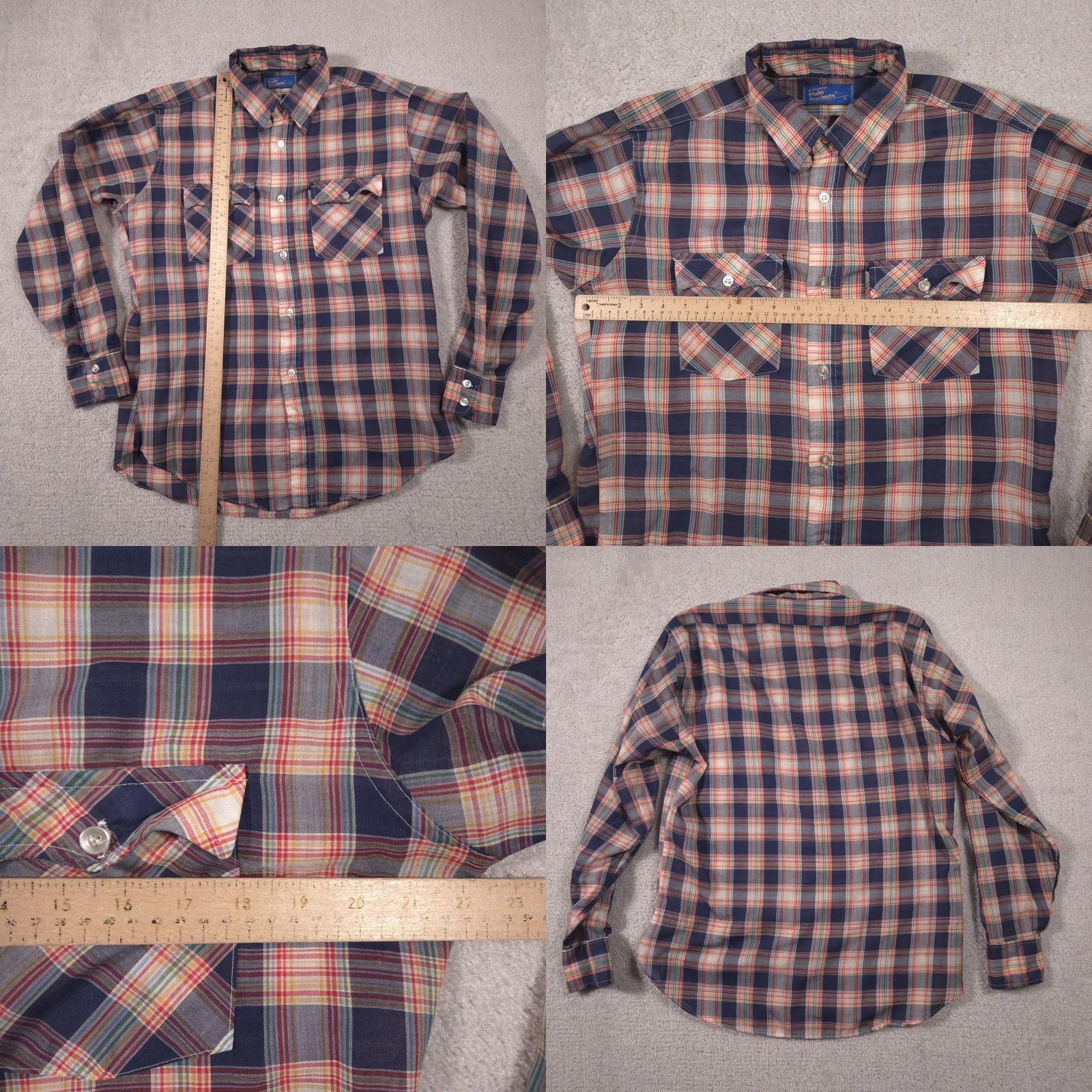 JCPenney Vintage JCPenney Plain Pockets Shirt Mens Large Blue Plaid Button Long Sleeve Size US L / EU 52-54 / 3 - 8 Thumbnail