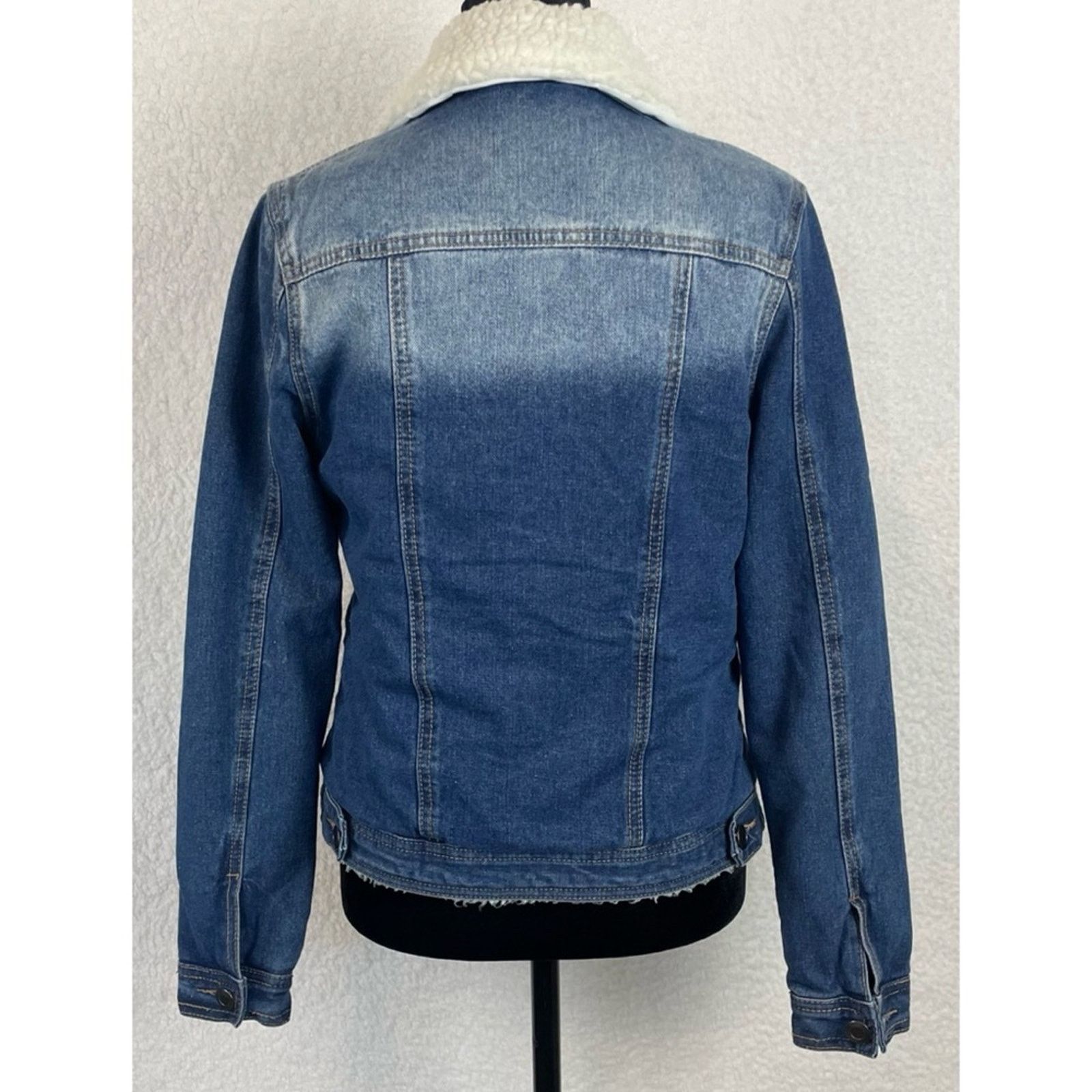 Boohoo BOOHOO • Blue/White Denim Sherpa-Lined Collared Jacket Size XS / US 0-2 / IT 36-38 - 8 Thumbnail