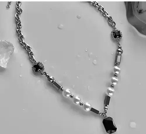 Vintage Stone Necklace Casual Chain Jewelry Classic Imitation Pearl in Silver, Men's