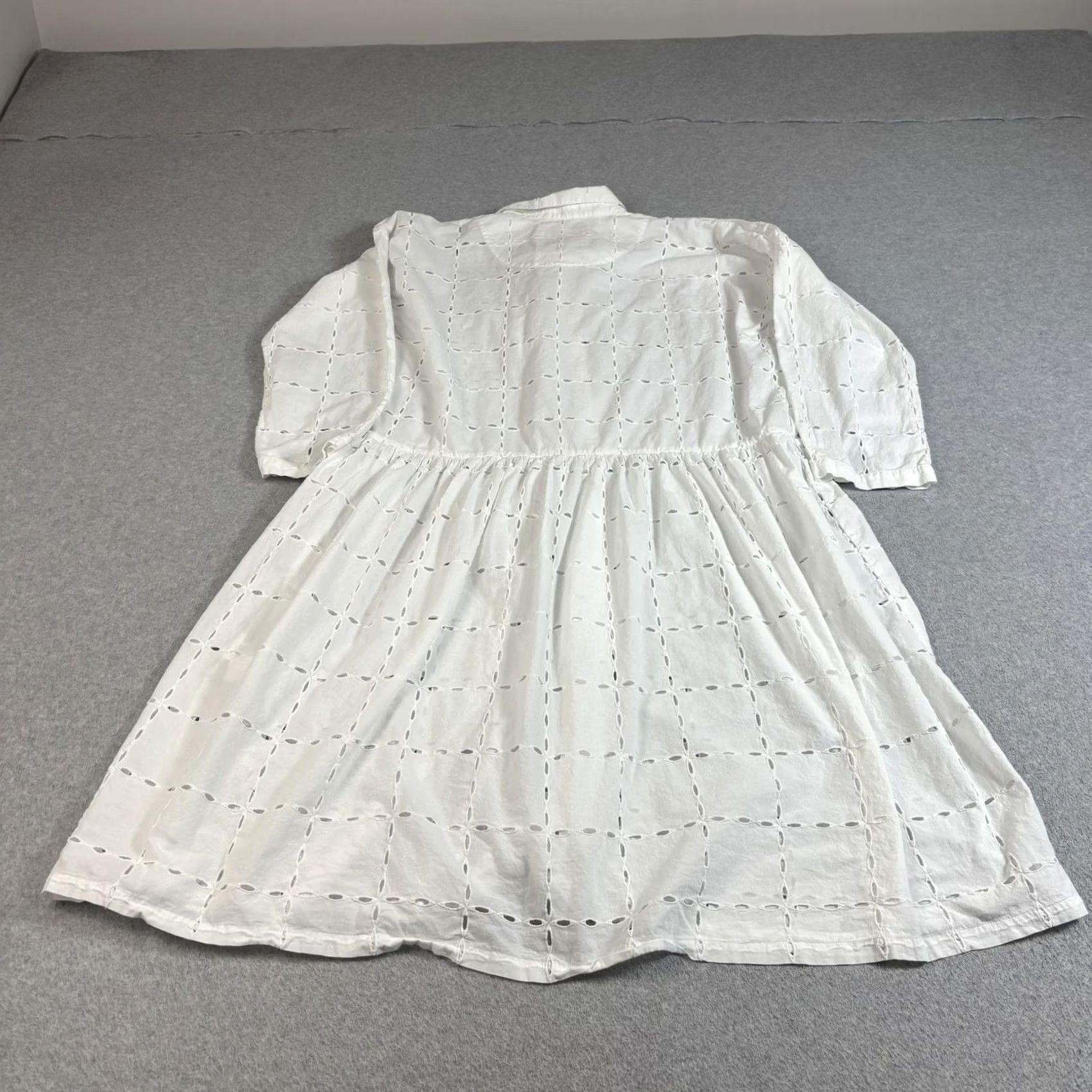 Vintage Bitte Kai Rand Dress Women XL White Eyelet Organic Cotton Boho Shirt Dress 3/4 Sleeve Casual Midi A-line 100% Cotton Size XL / US 12-14 / IT 48-50 - 2 Thumbnail