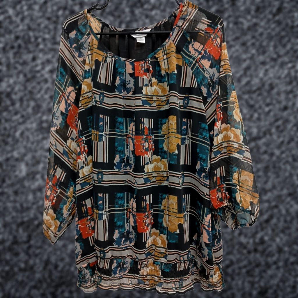 Vintage CJ Banks Top Womens Size 2X Y2K Abstract BOHO Whimsygoth Wearable Art 3/4 Sleeve Size XXL / US 16-18 / IT 52-54 - 1 Thumbnail