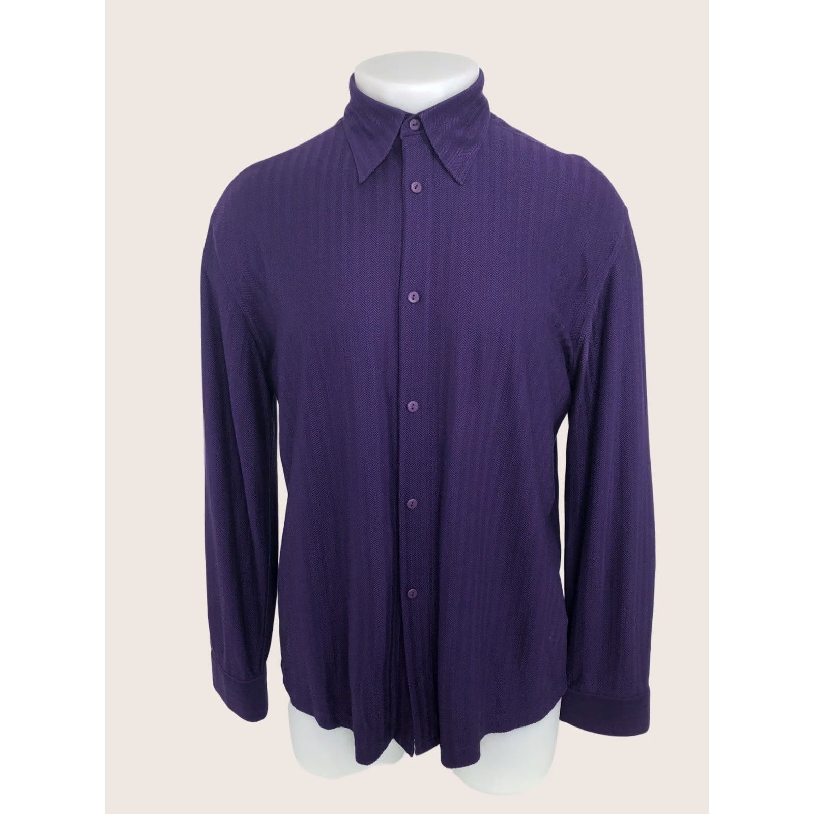 Vintage JHANE BARNES - Herringbone Embossed 100% SILK Mens Shirt S Purple Long Sleeve Button-Up Shirt Men XS-Size? Size US S / EU 44-46 / 1 - 1 Thumbnail