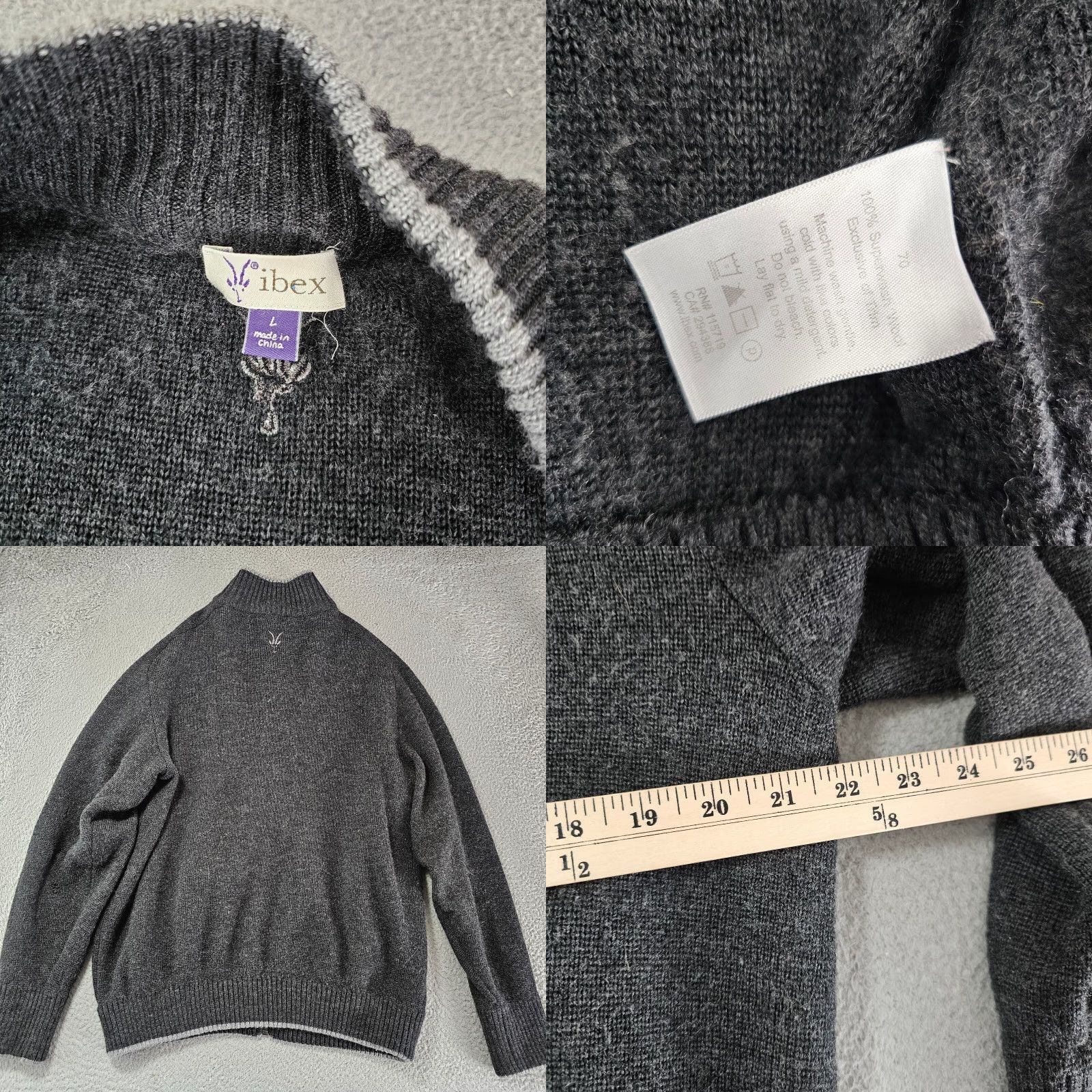 Vintage Ibex Mens Sweater Full Zip Knit Wool Gray L Size US L / EU 52-54 / 3 - 8 Thumbnail