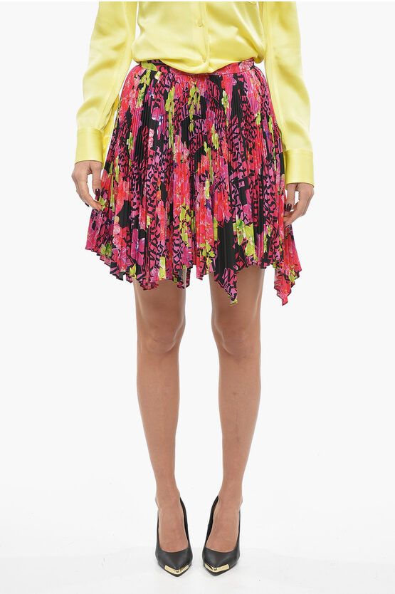 image of Versace Asymmetric Orchid Silk Accordion Miniskirt in Pink, Women's (Size 26)
