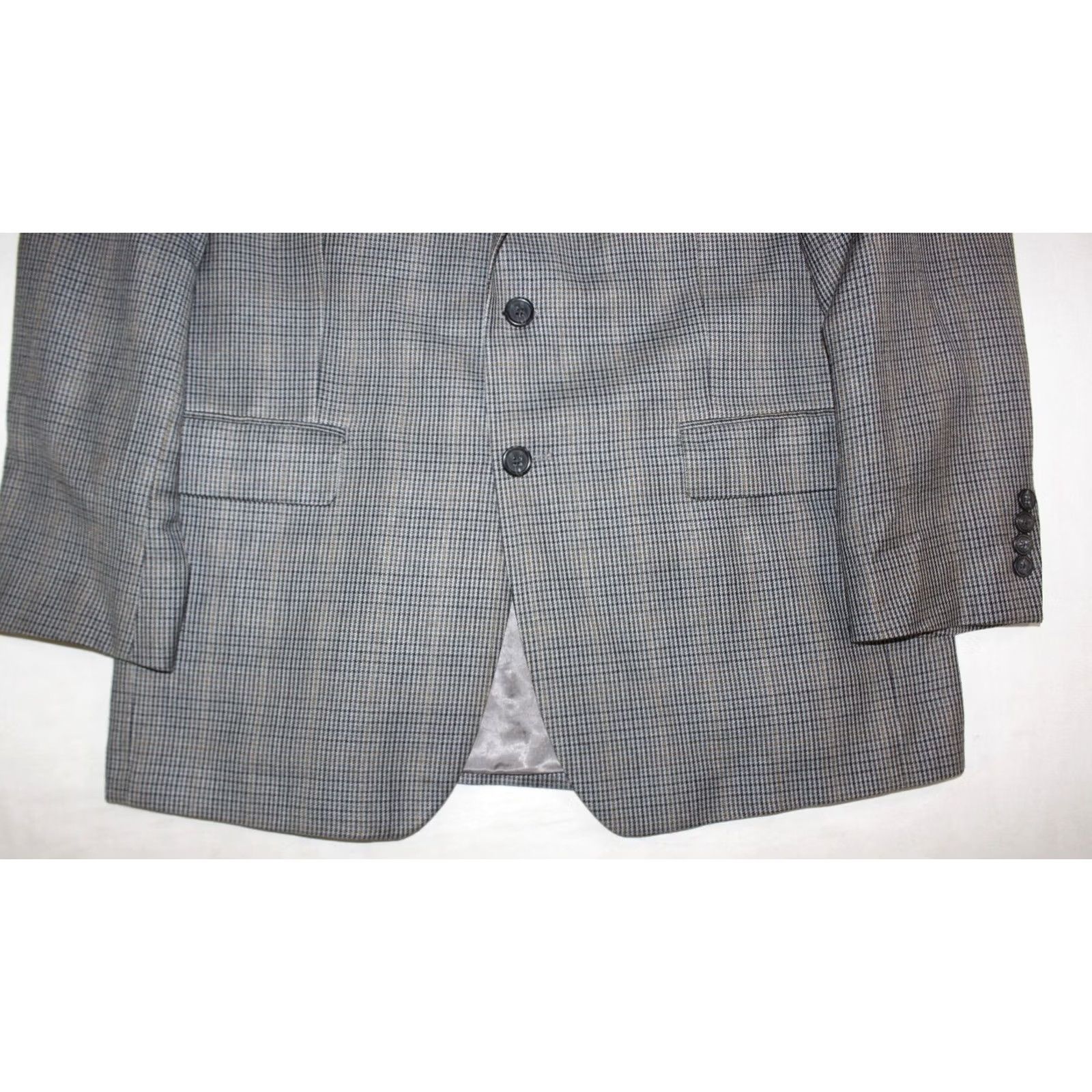 Chaps Chaps Ralph Lauren Blazer Mens 40 S Silk Wool Coat Jacket Houndstooth Plaid Gray Size 40R - 2 Thumbnail