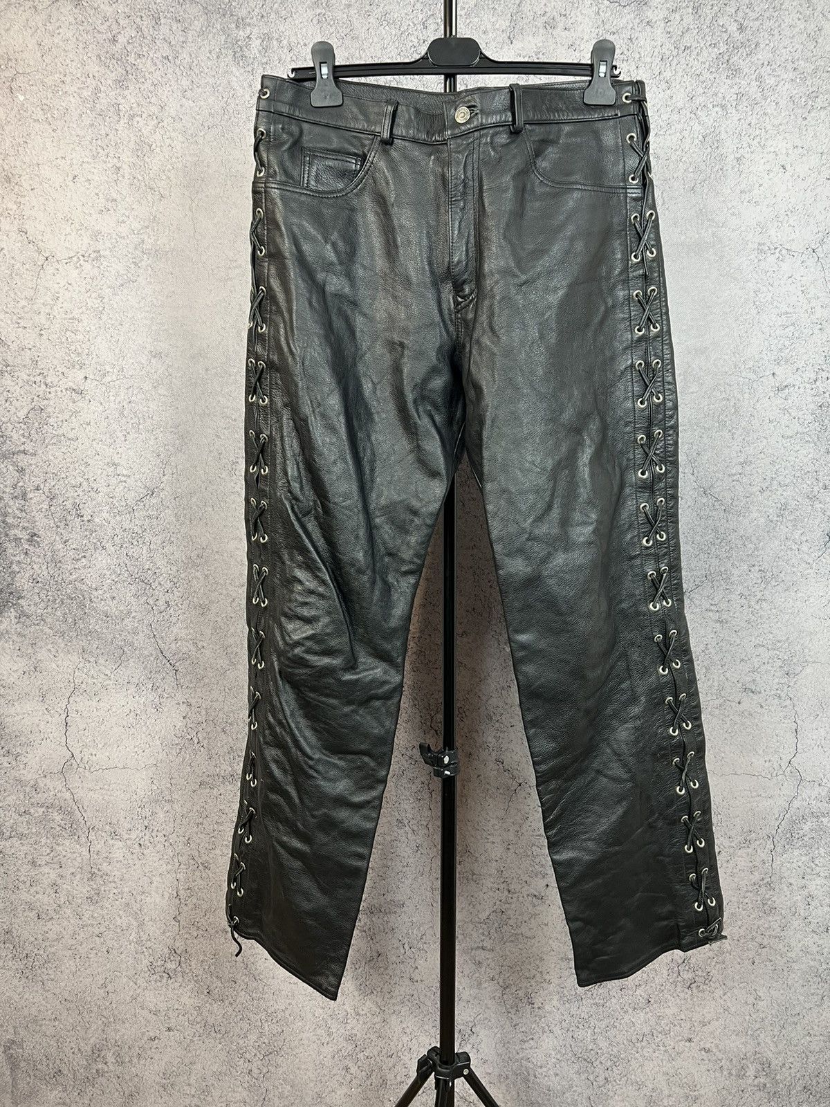 Vintage Real Leather Bikers Pants Motorcycle Y2K