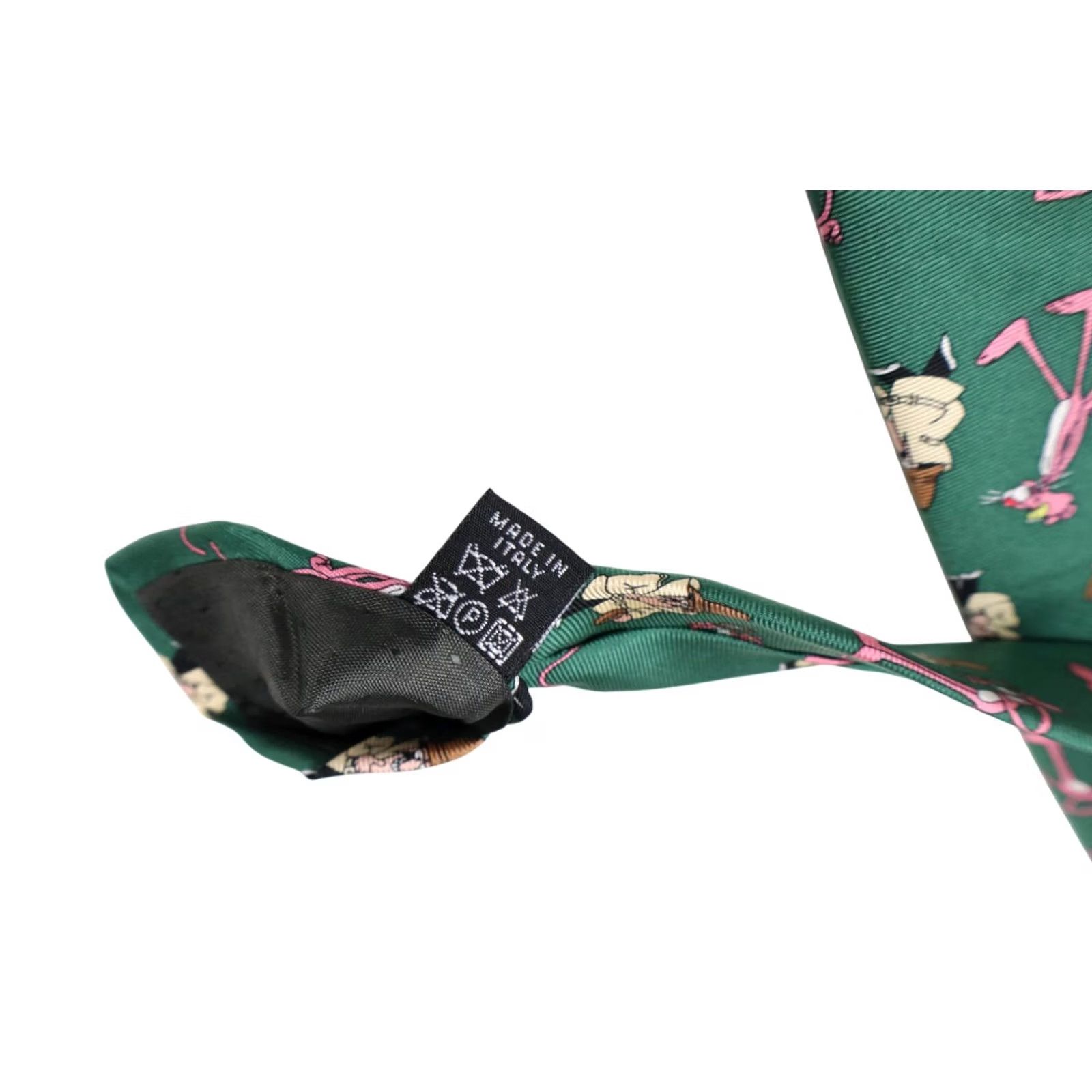 Pinko PINK PANTHER Vintage Tie Men's One Size Green Patterned Pointed Pure Silk Size US 35 - 8 Thumbnail