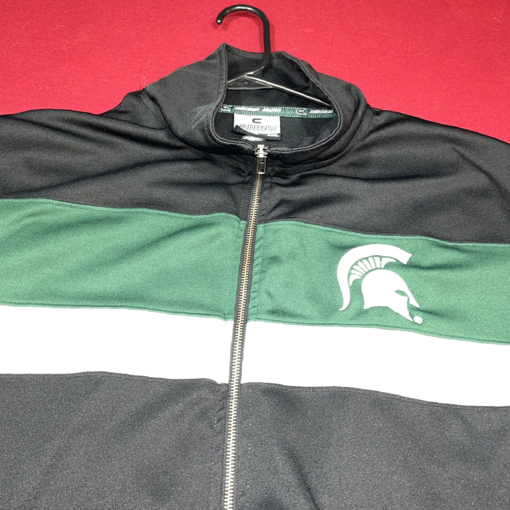 Vintage VINTAGE Colosseum MSU Jacket 2XL Mens Full Zip Spartans Green White Knit Polyester Medium-Length Striped Back Spartans Spellout Front Pockets Size US XXL / EU 58 / 5 - 3 Thumbnail