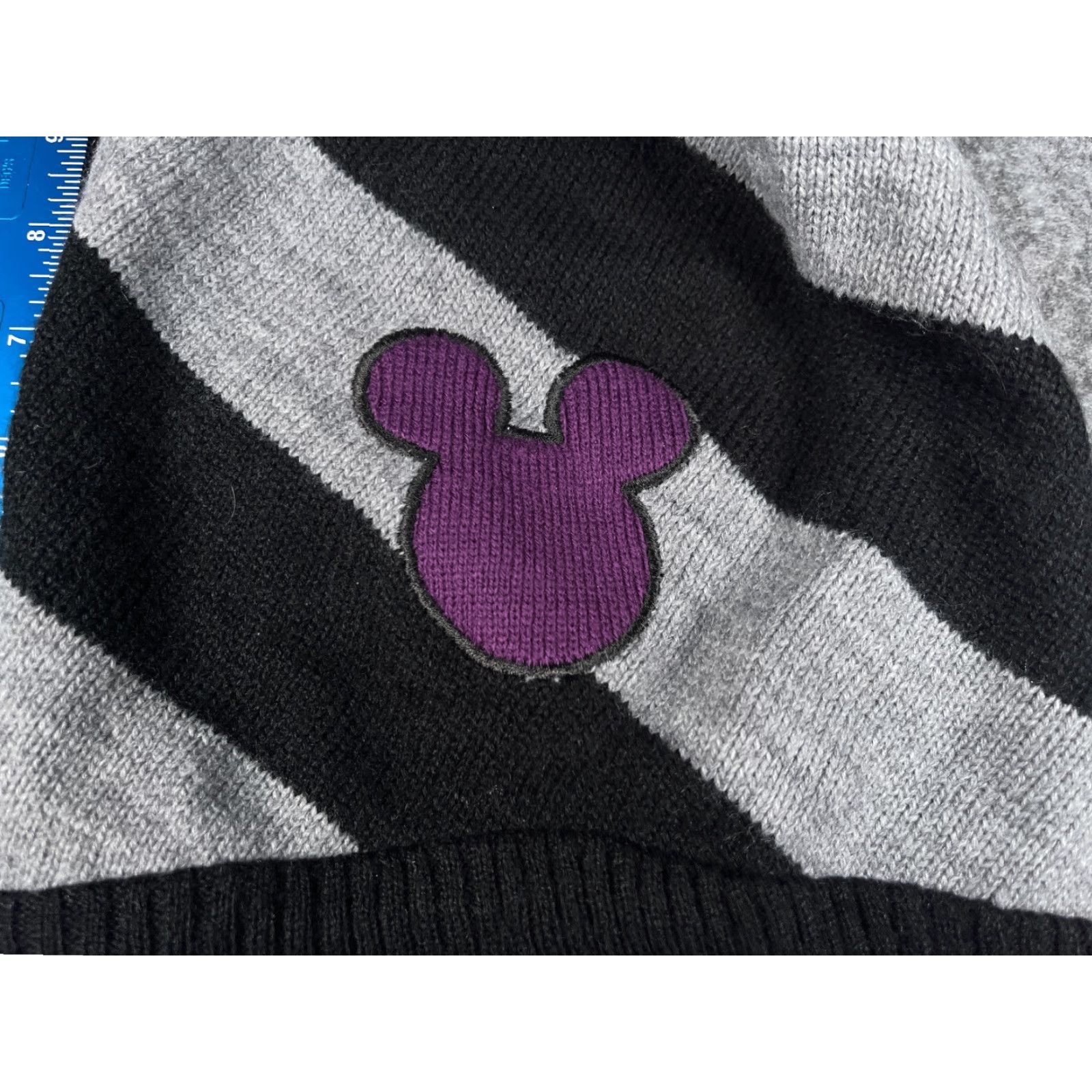Disney Disney Beanie Mickey Mouse Knit Hat Womens One Size Gray Stripe Acrylic" Size ONE SIZE - 2 Thumbnail